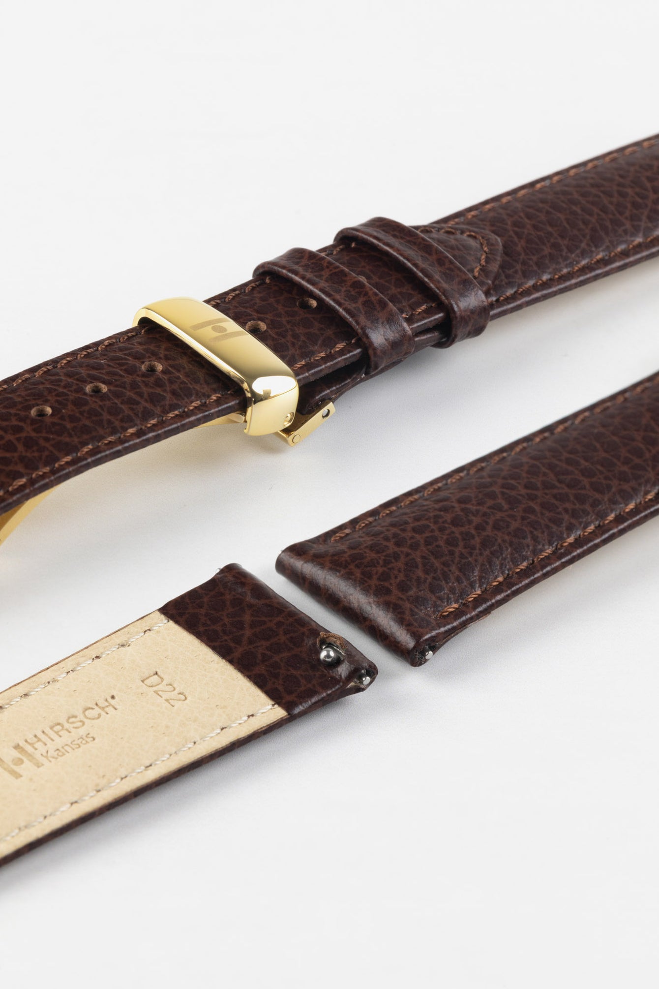 Hirsch KANSAS Buffalo-Embossed Calf Leather Watch Strap in BROWN