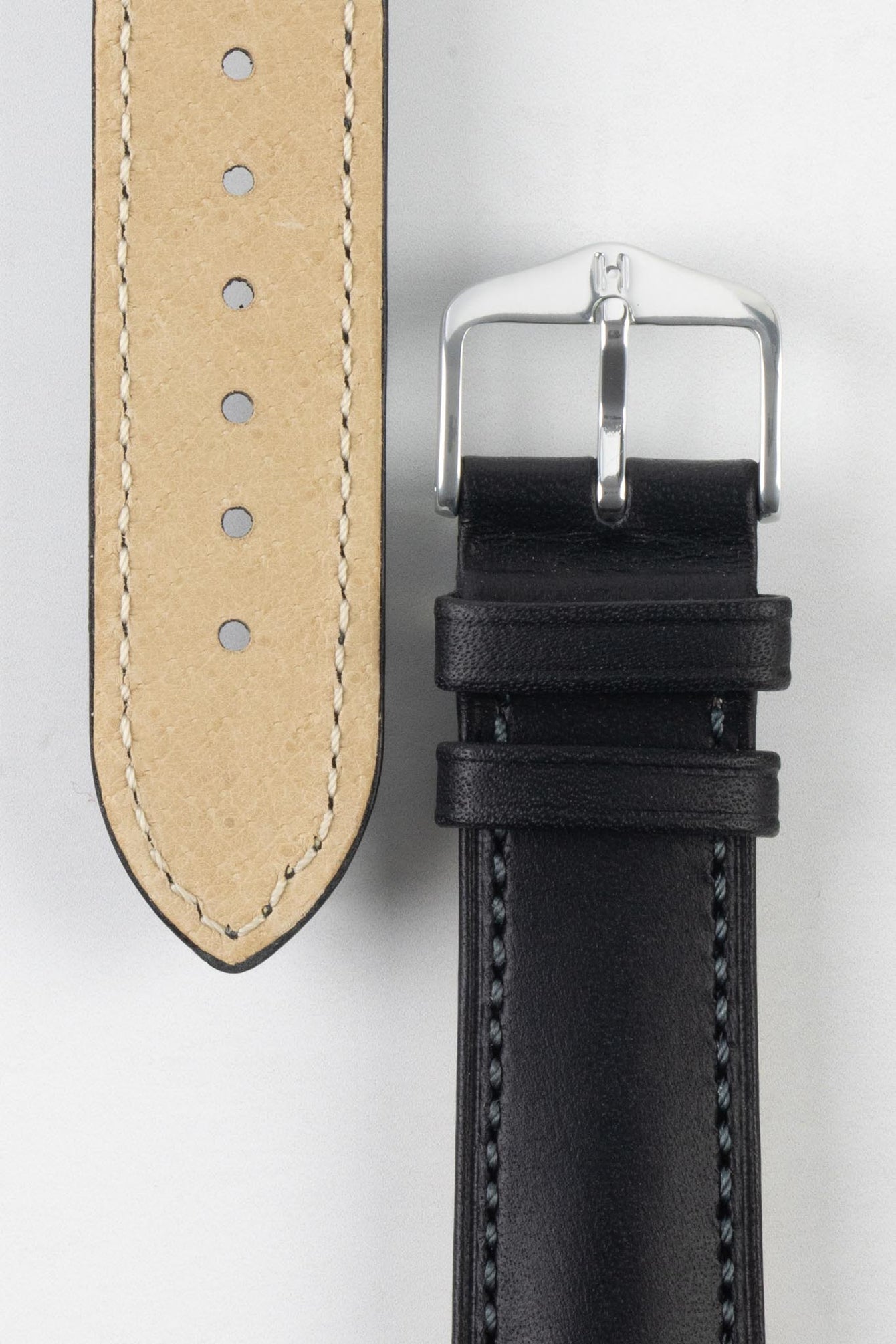 Hirsch KENT Textured Natural Leather Watch Strap in BLACK