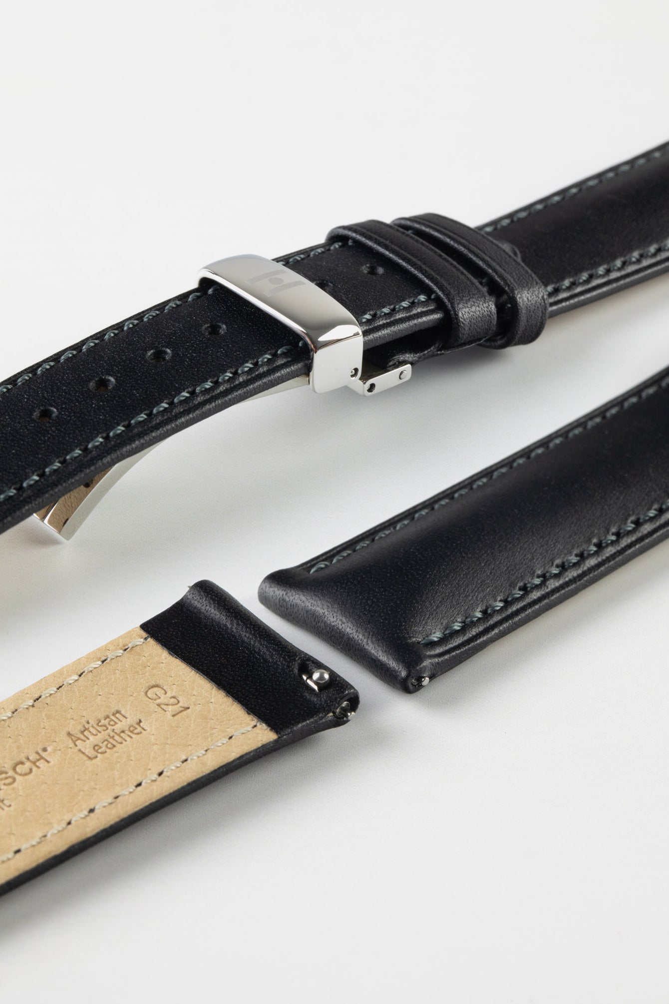 Hirsch KENT Textured Natural Leather Watch Strap in BLACK