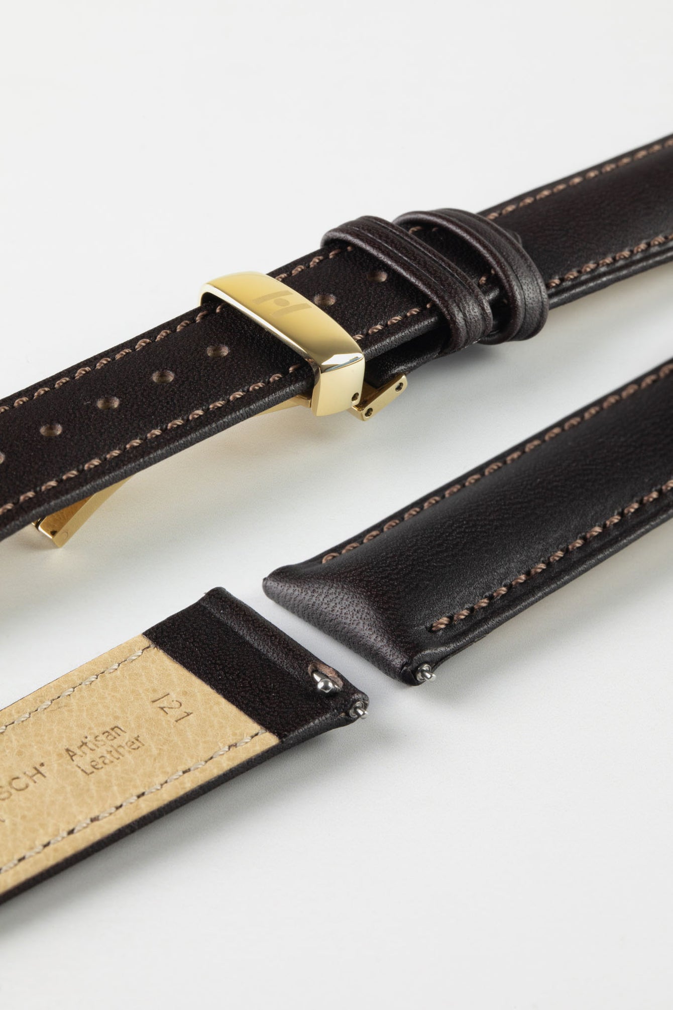 Hirsch KENT Textured Natural Leather Watch Strap in BROWN