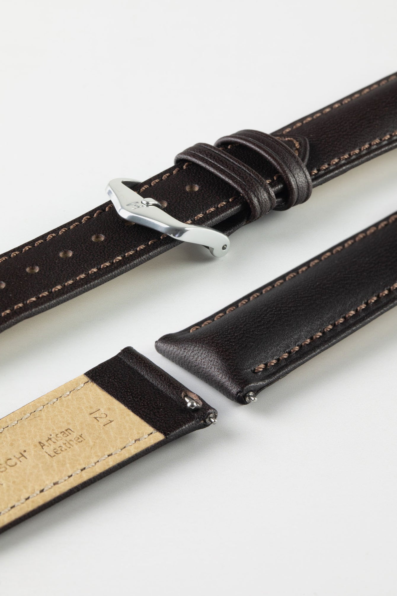 Hirsch KENT Textured Natural Leather Watch Strap in BROWN