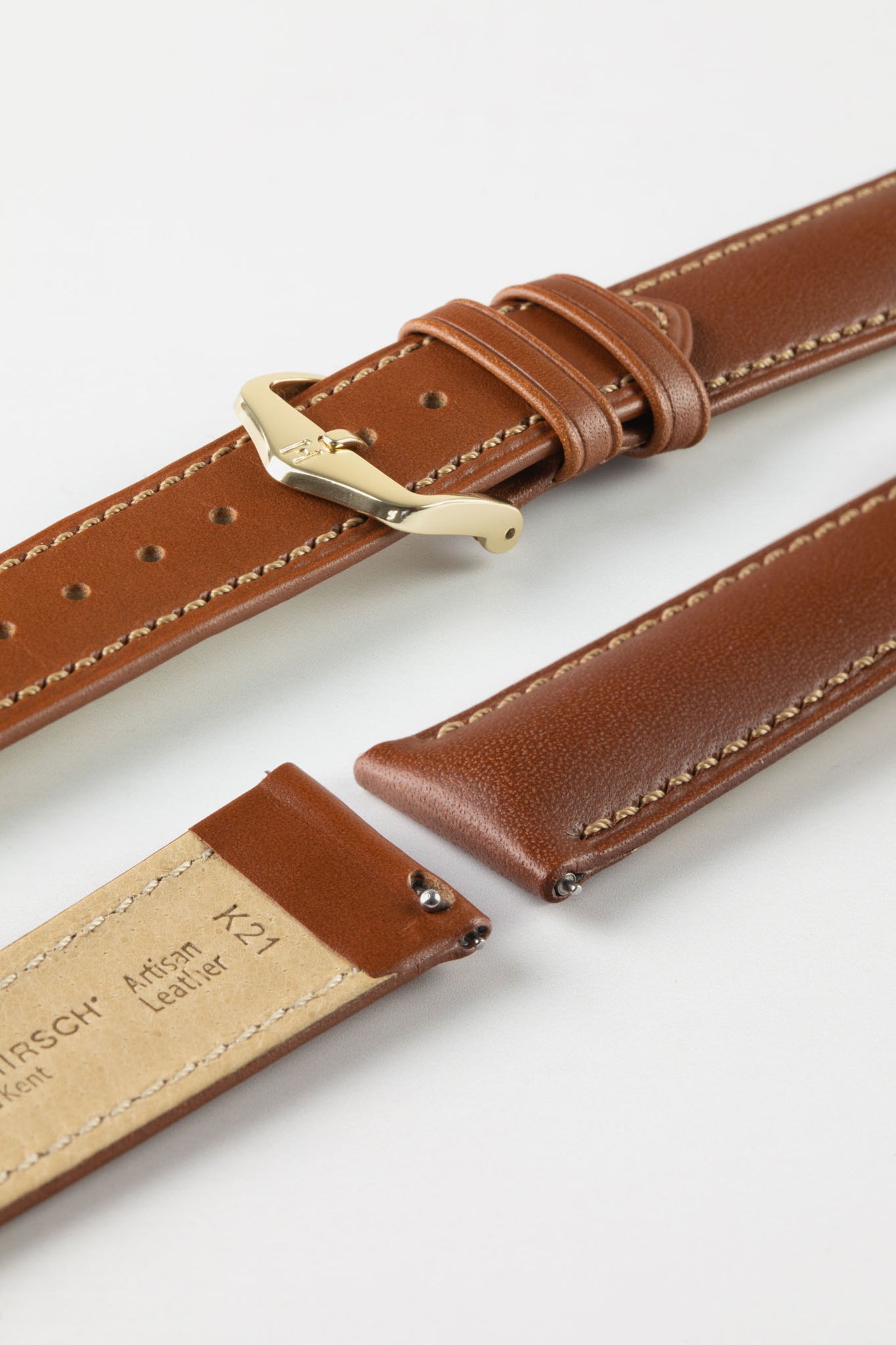 Hirsch KENT Textured Natural Leather Watch Strap in GOLD BROWN