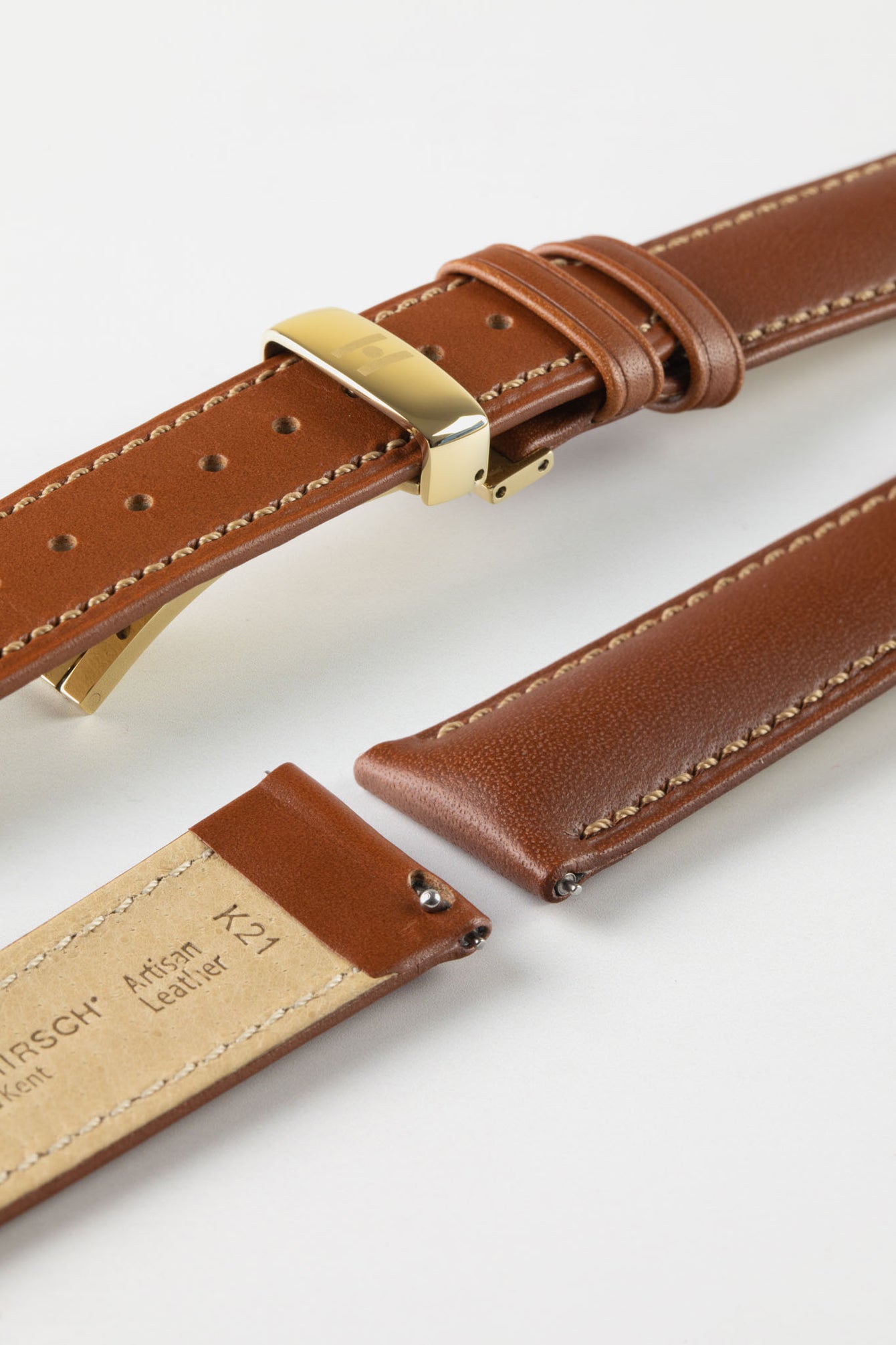 Hirsch KENT Textured Natural Leather Watch Strap in GOLD BROWN