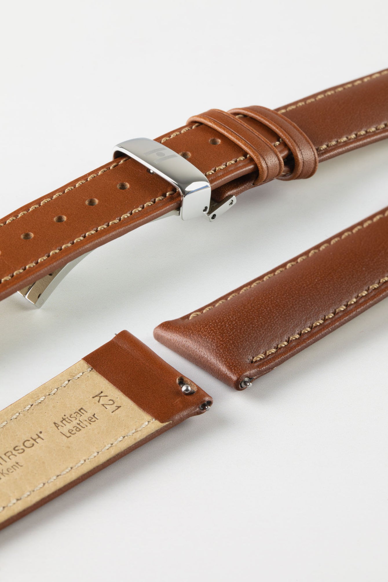 Hirsch KENT Textured Natural Leather Watch Strap in GOLD BROWN