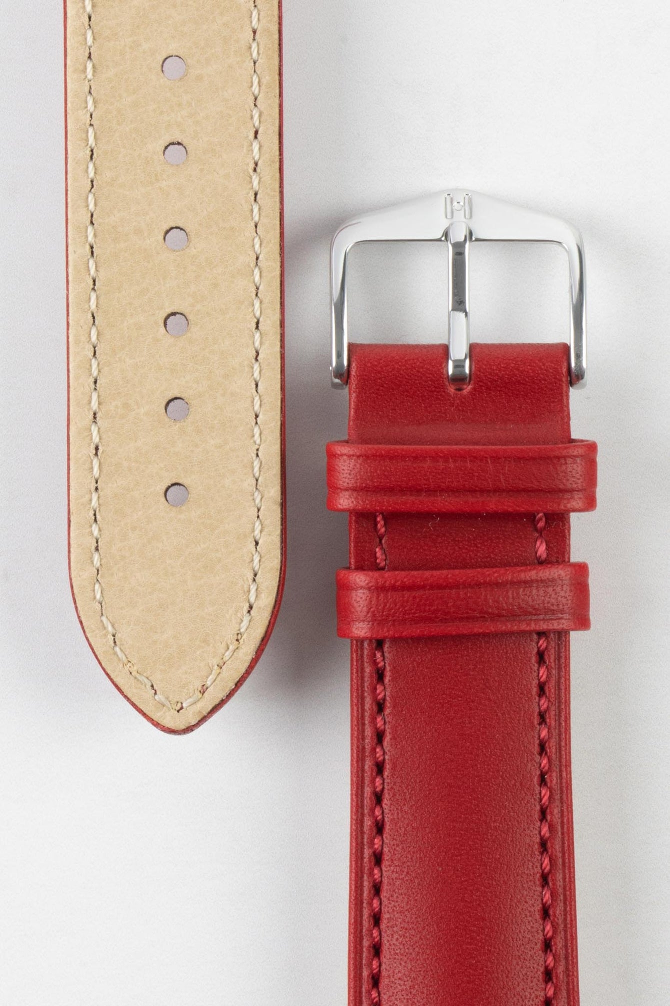 Hirsch KENT Textured Natural Leather Watch Strap in RED