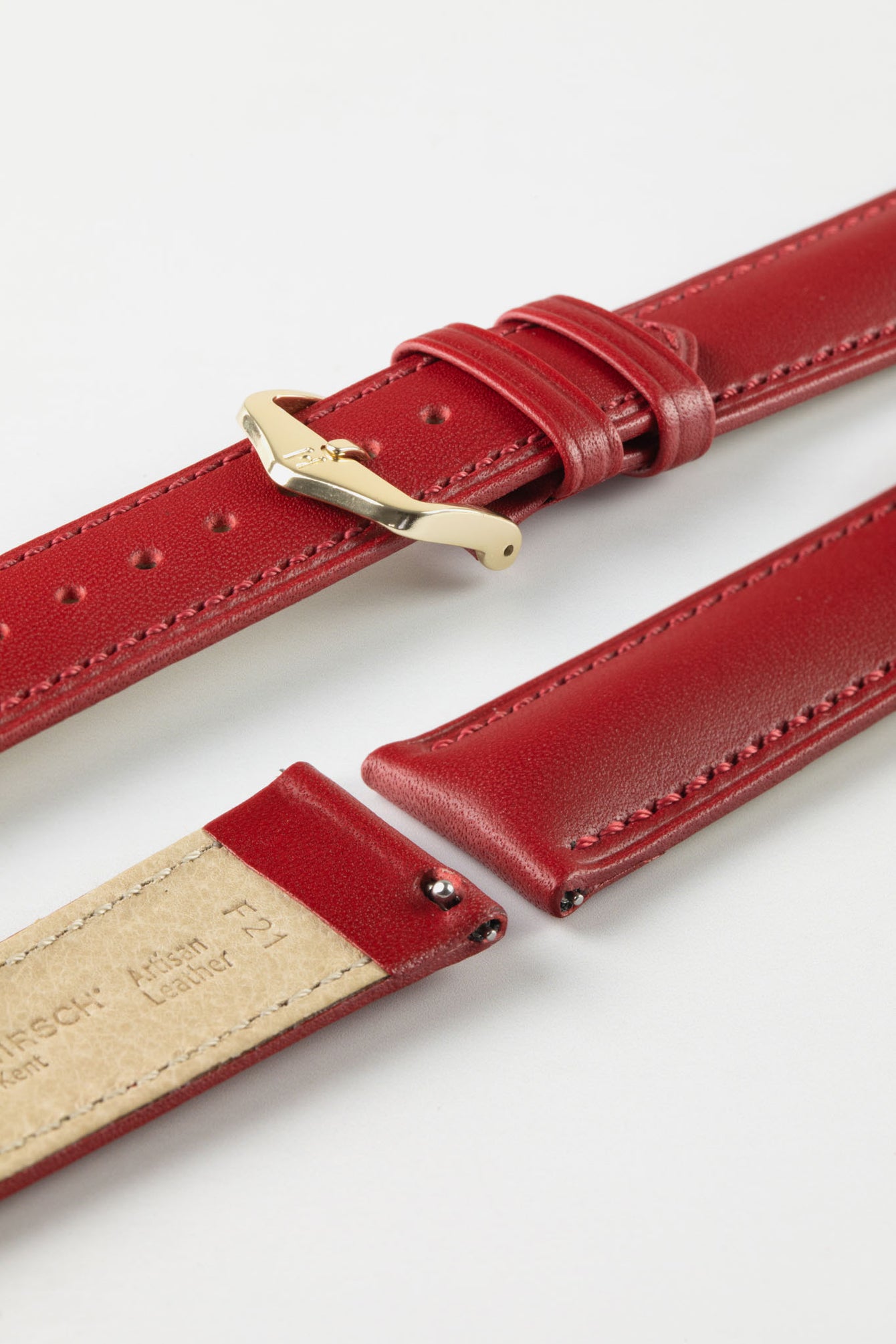 Hirsch KENT Textured Natural Leather Watch Strap in RED