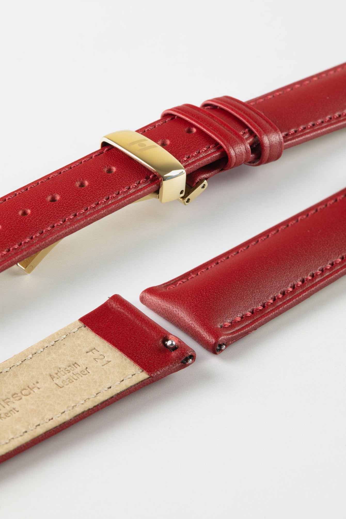 Hirsch KENT Textured Natural Leather Watch Strap in RED