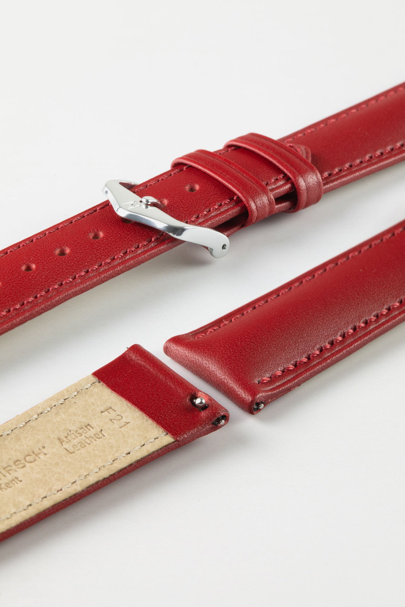 Hirsch KENT Textured Natural Leather Watch Strap in RED