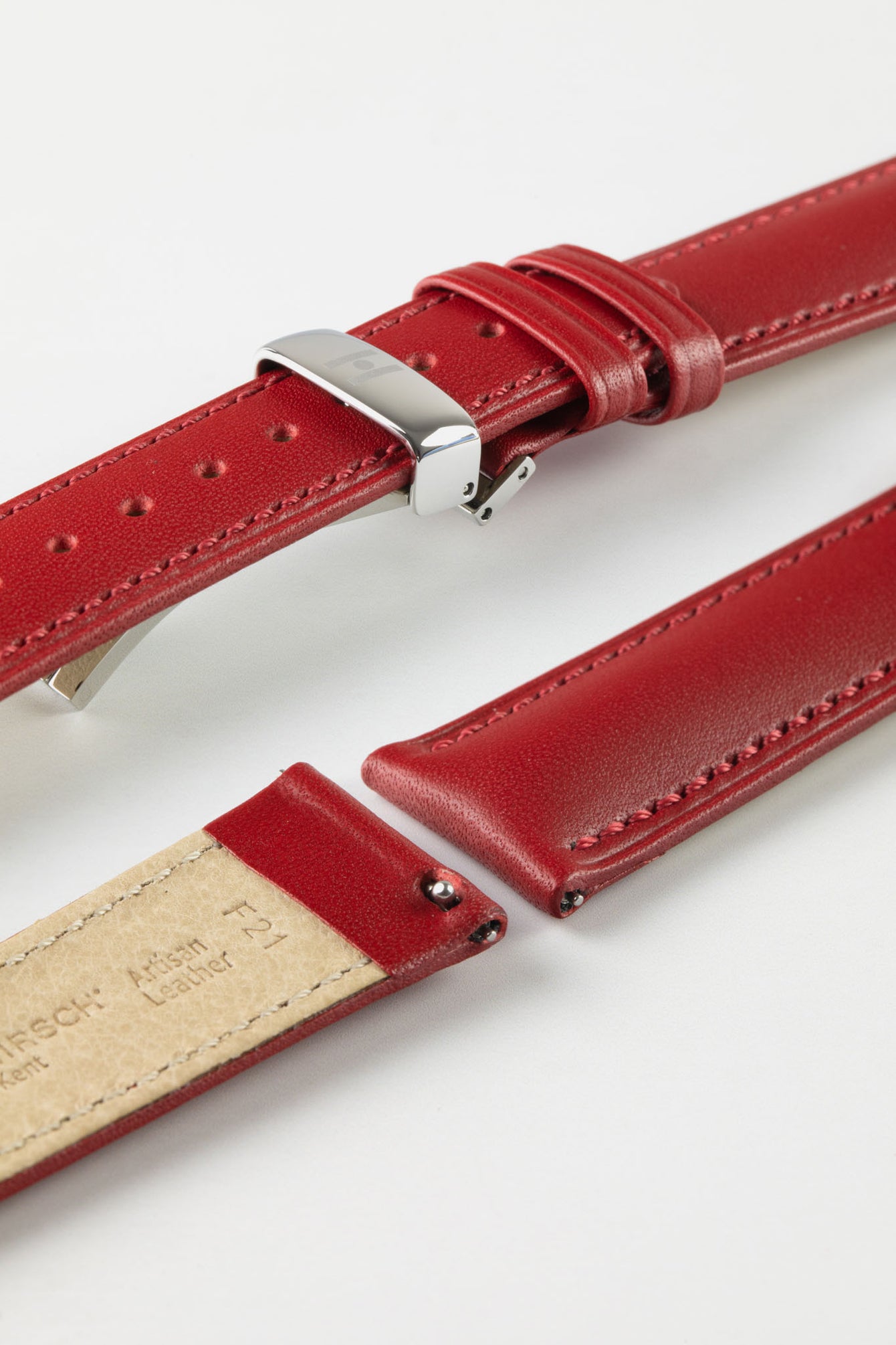 Hirsch KENT Textured Natural Leather Watch Strap in RED