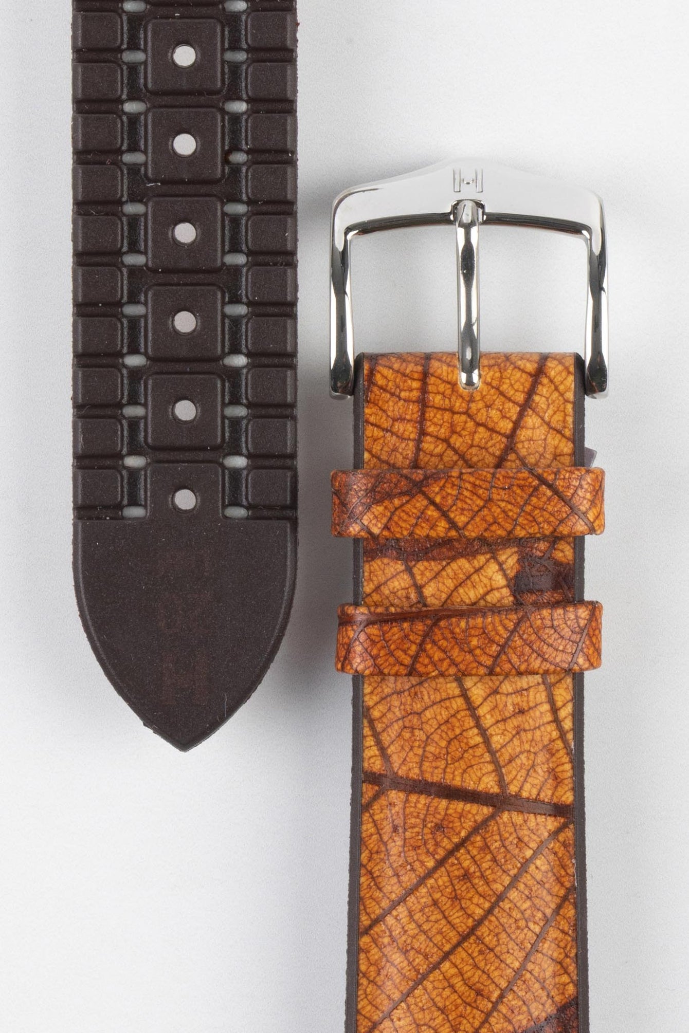 Hirsch LEAF Vegan Performance Rubber Watch Strap in BROWN