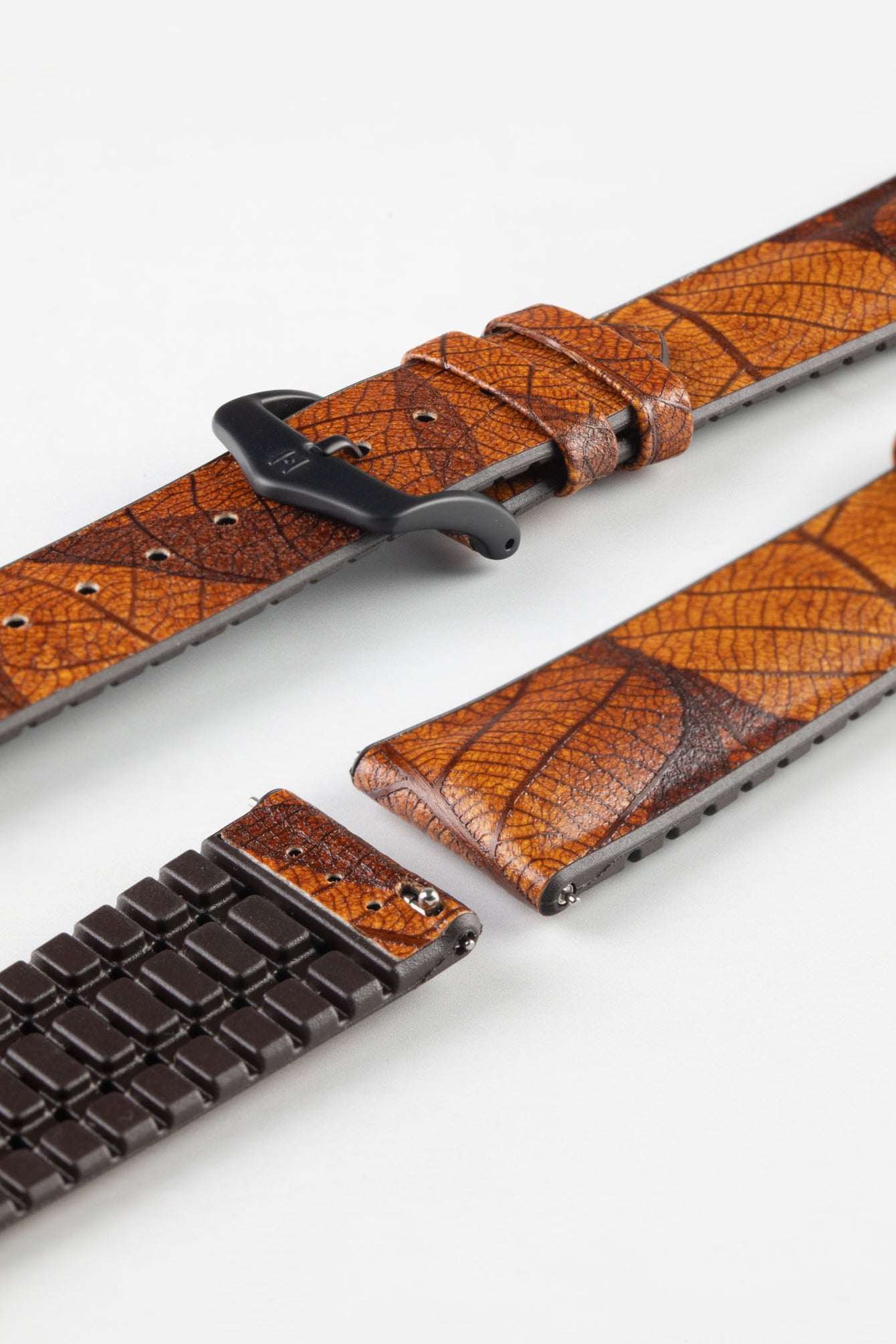 Hirsch LEAF Vegan Performance Rubber Watch Strap in BROWN