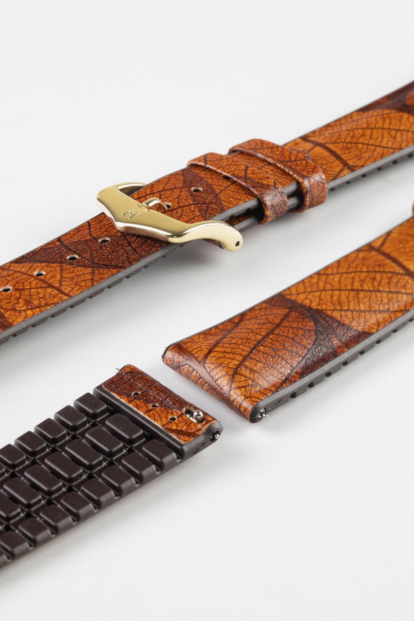 Hirsch LEAF Vegan Performance Rubber Watch Strap in BROWN