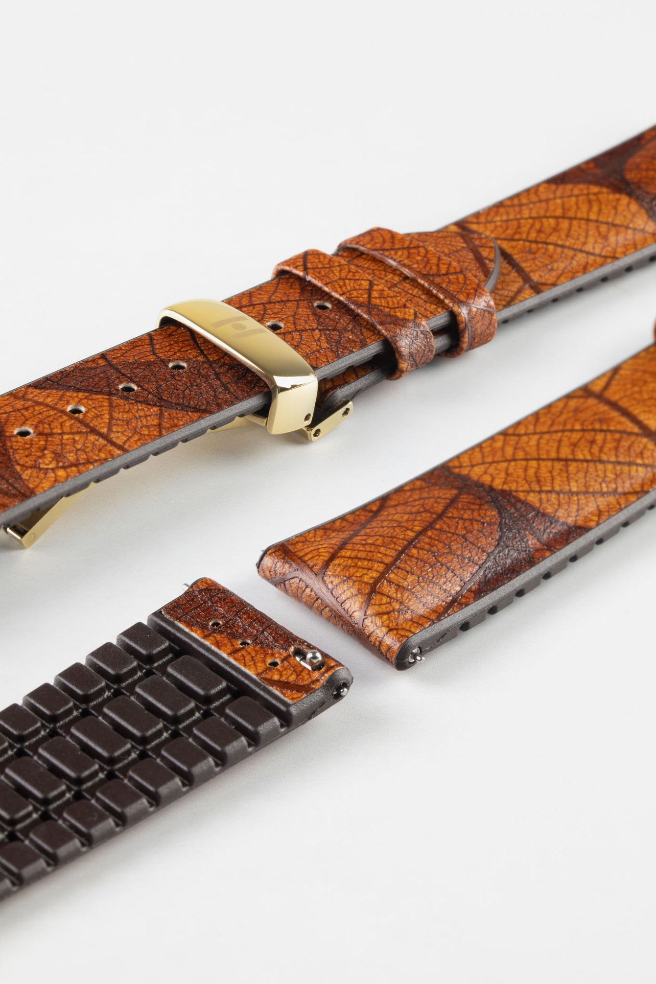 Hirsch LEAF Vegan Performance Rubber Watch Strap in BROWN