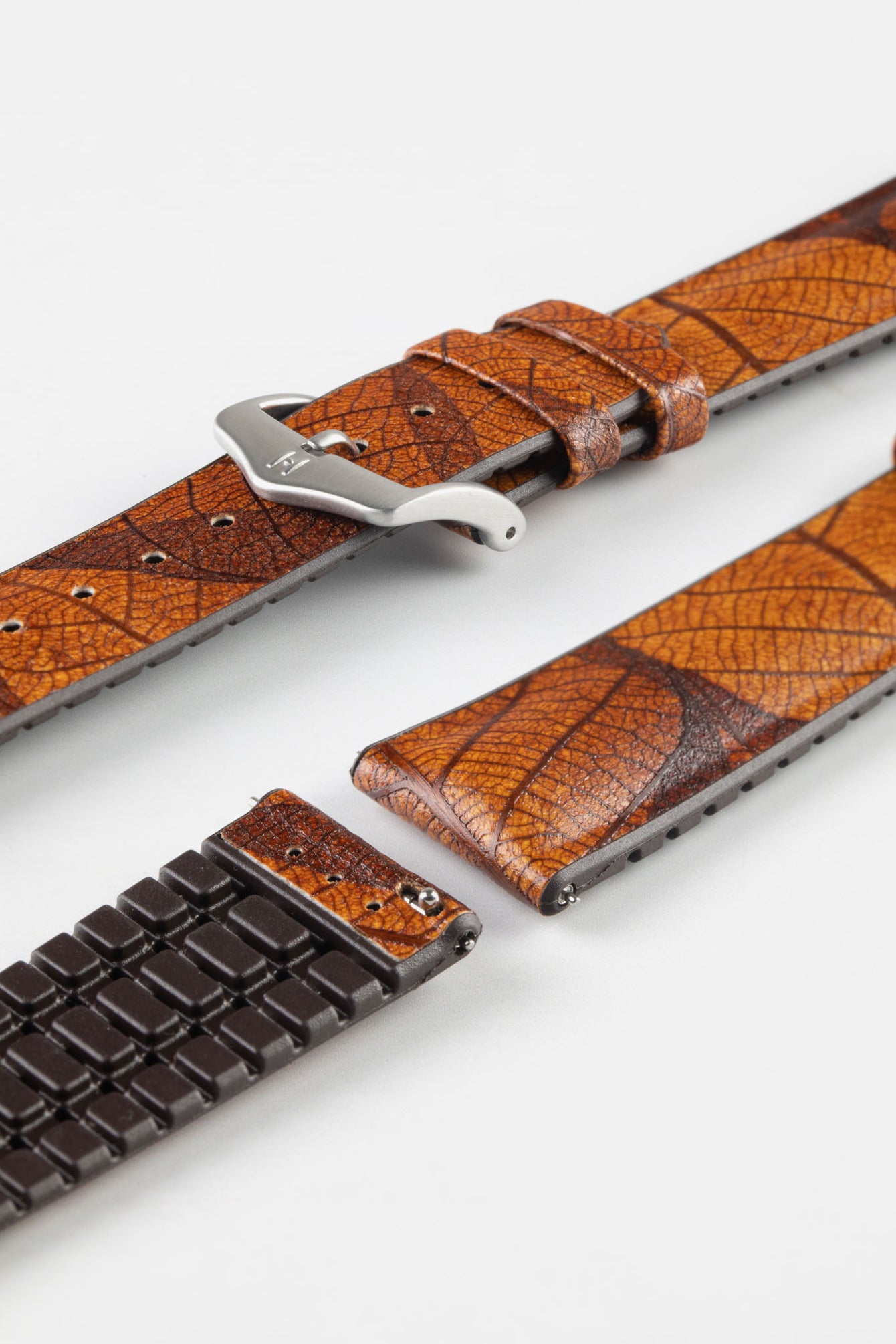 Hirsch LEAF Vegan Performance Rubber Watch Strap in BROWN