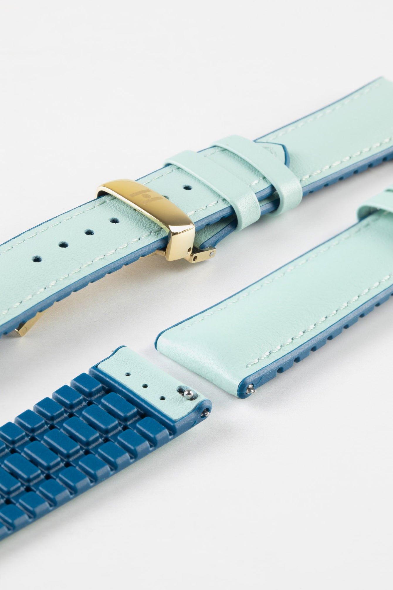 Hirsch LINDSEY Ladies Leather & Rubber Performance Watch Strap in BLUE/PETROL