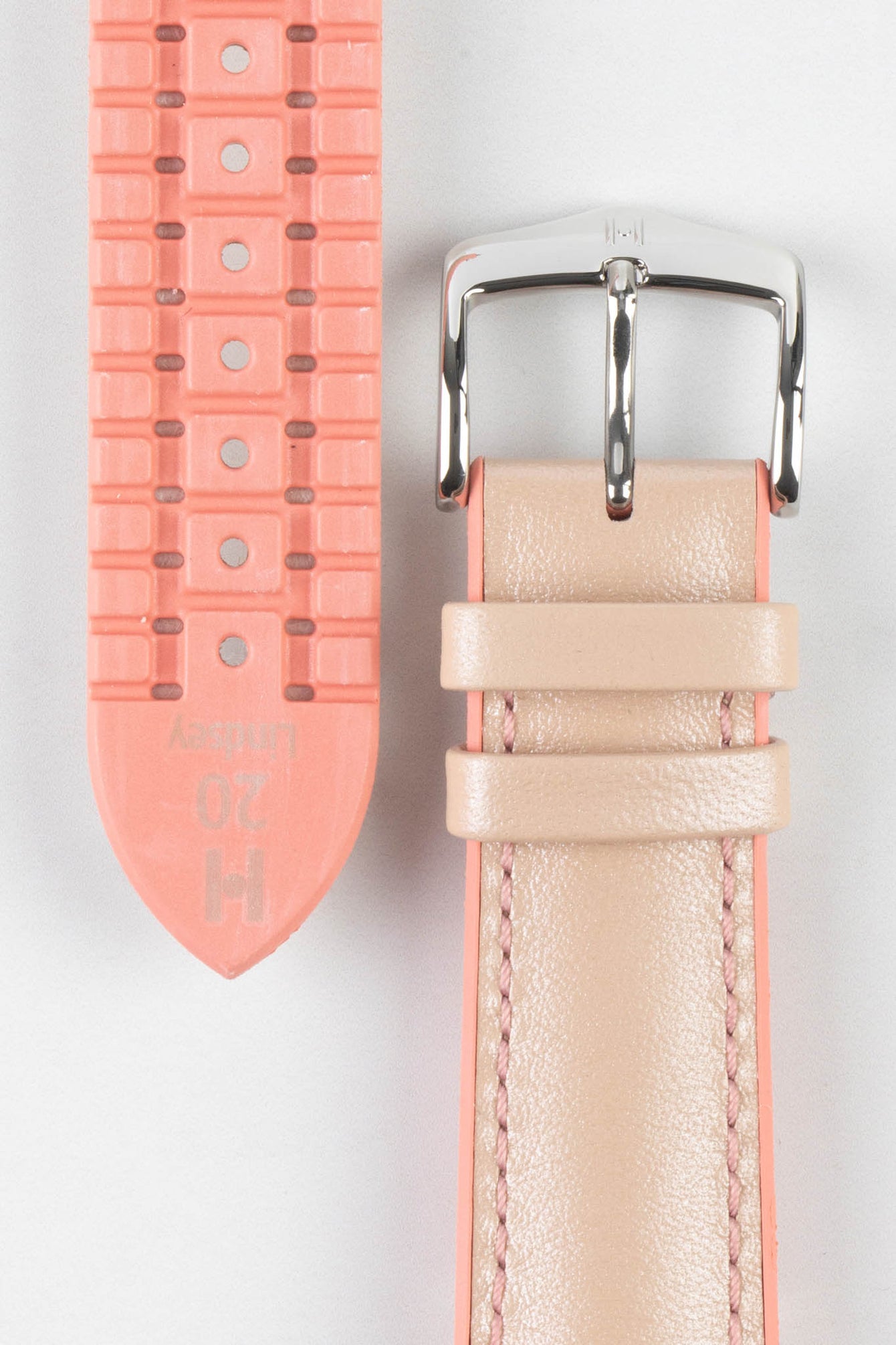 Hirsch LINDSEY Ladies Leather & Rubber Performance Watch Strap in ROSE/APRICOT