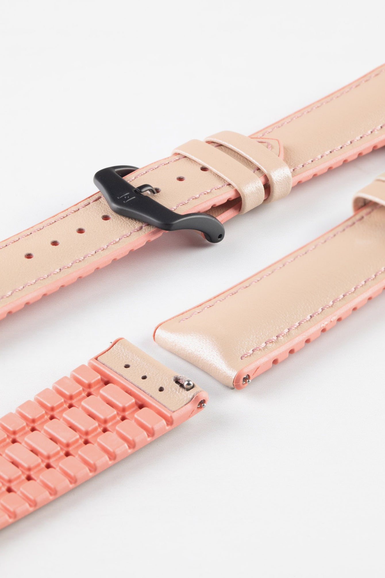 Hirsch LINDSEY Ladies Leather & Rubber Performance Watch Strap in ROSE/APRICOT