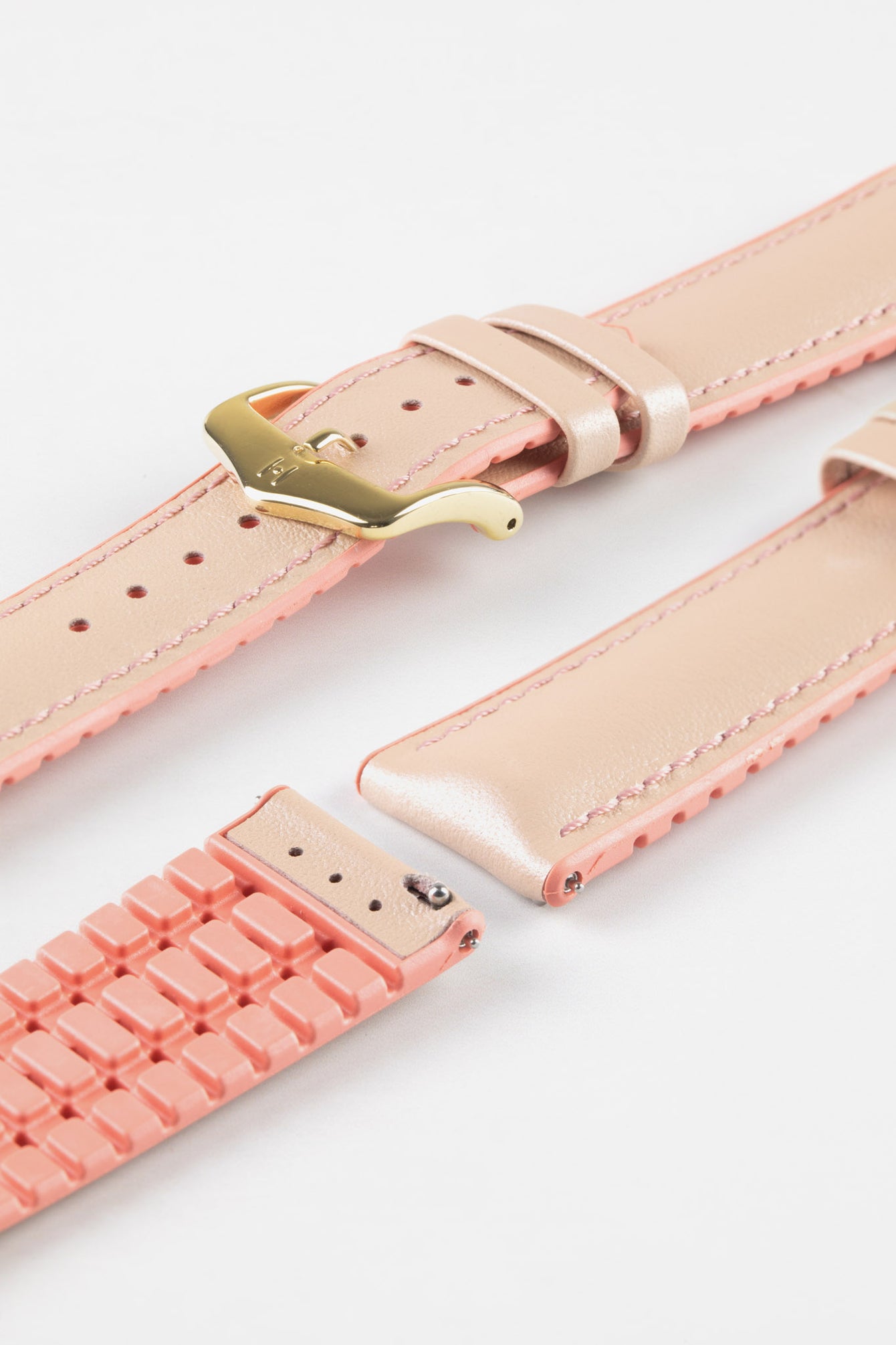 Hirsch LINDSEY Ladies Leather & Rubber Performance Watch Strap in ROSE/APRICOT