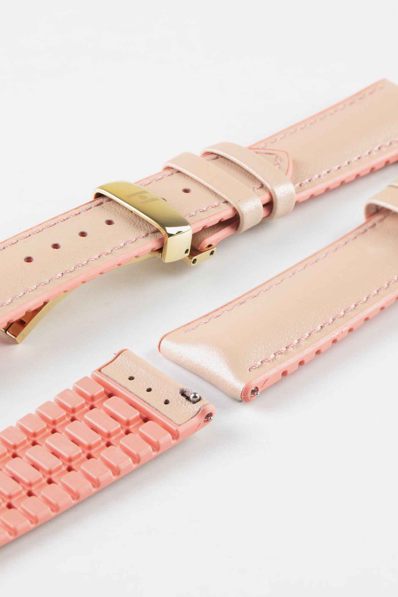 Hirsch LINDSEY Ladies Leather & Rubber Performance Watch Strap in ROSE/APRICOT