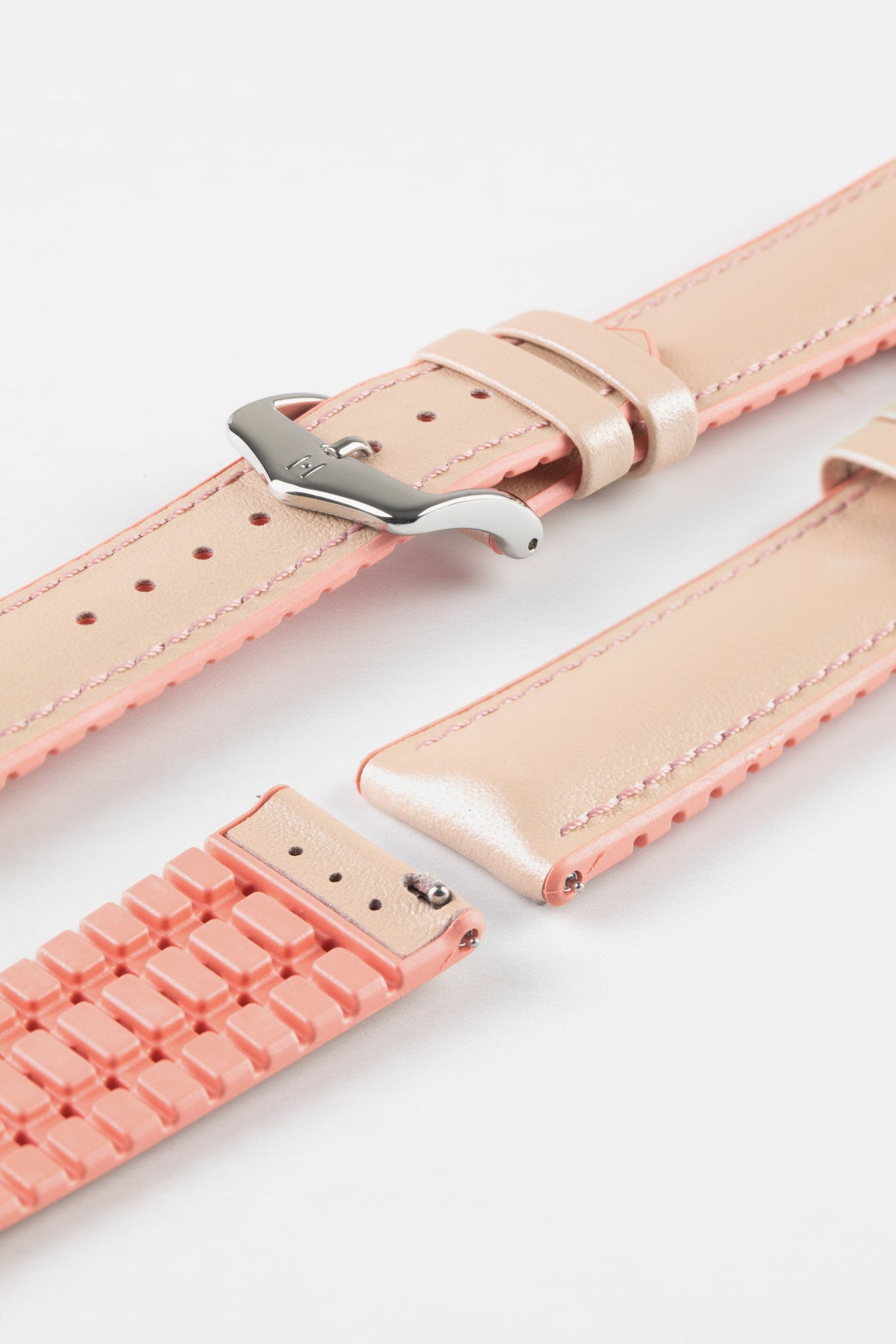 Hirsch LINDSEY Ladies Leather & Rubber Performance Watch Strap in ROSE/APRICOT