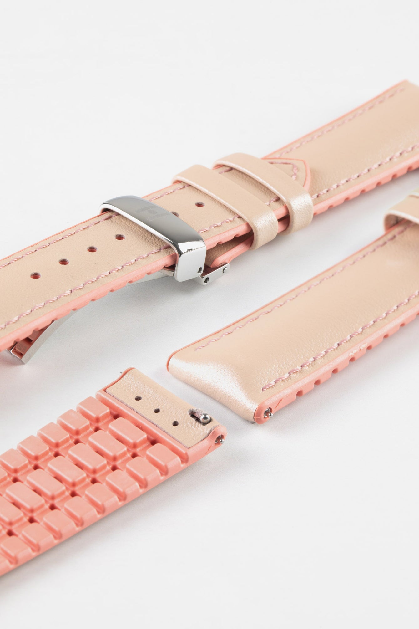 Hirsch LINDSEY Ladies Leather & Rubber Performance Watch Strap in ROSE/APRICOT