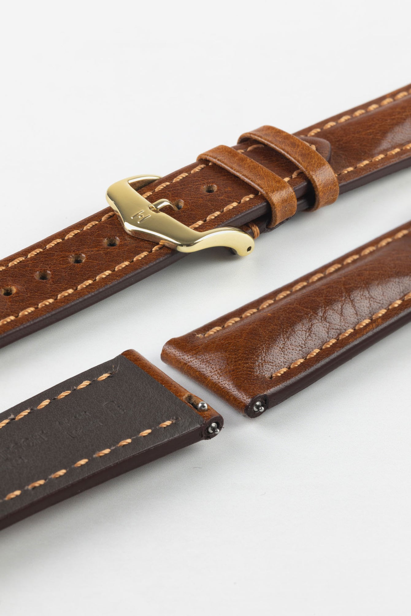 Hirsch LUCCA Tuscan Leather Watch Strap in GOLD BROWN