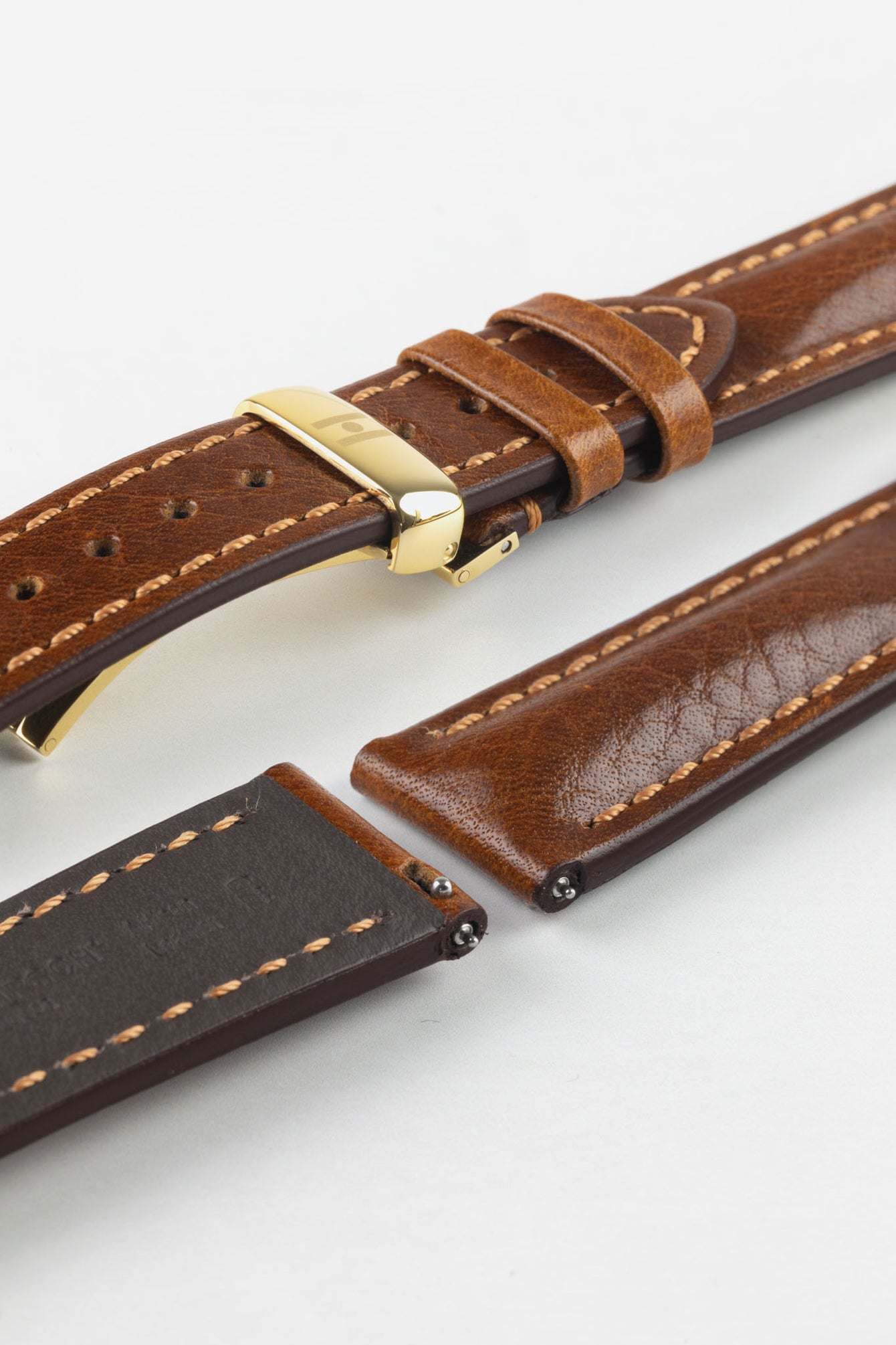 Hirsch LUCCA Tuscan Leather Watch Strap in GOLD BROWN