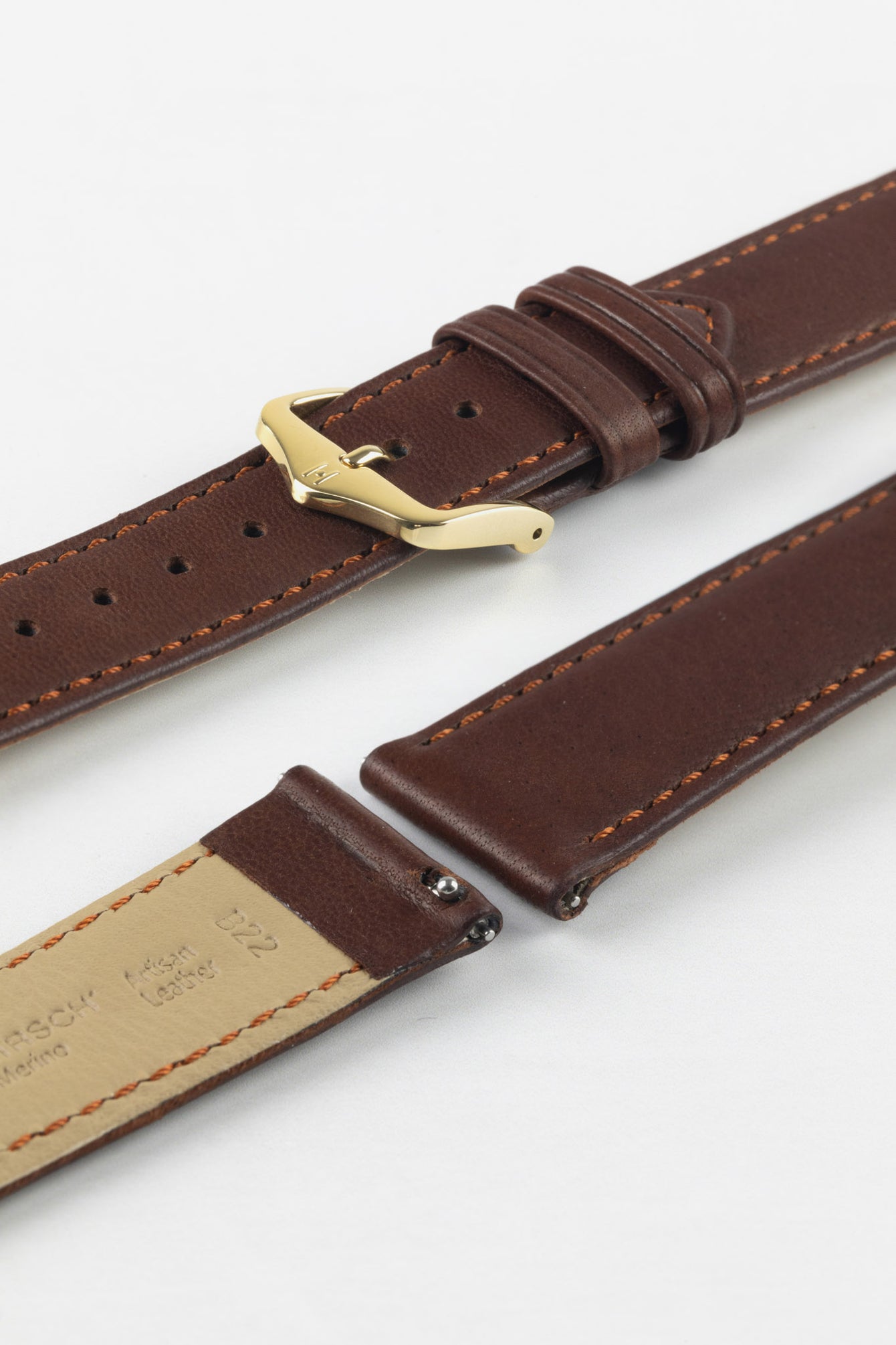 Hirsch MERINO Nappa Leather Watch Strap in GOLD BROWN