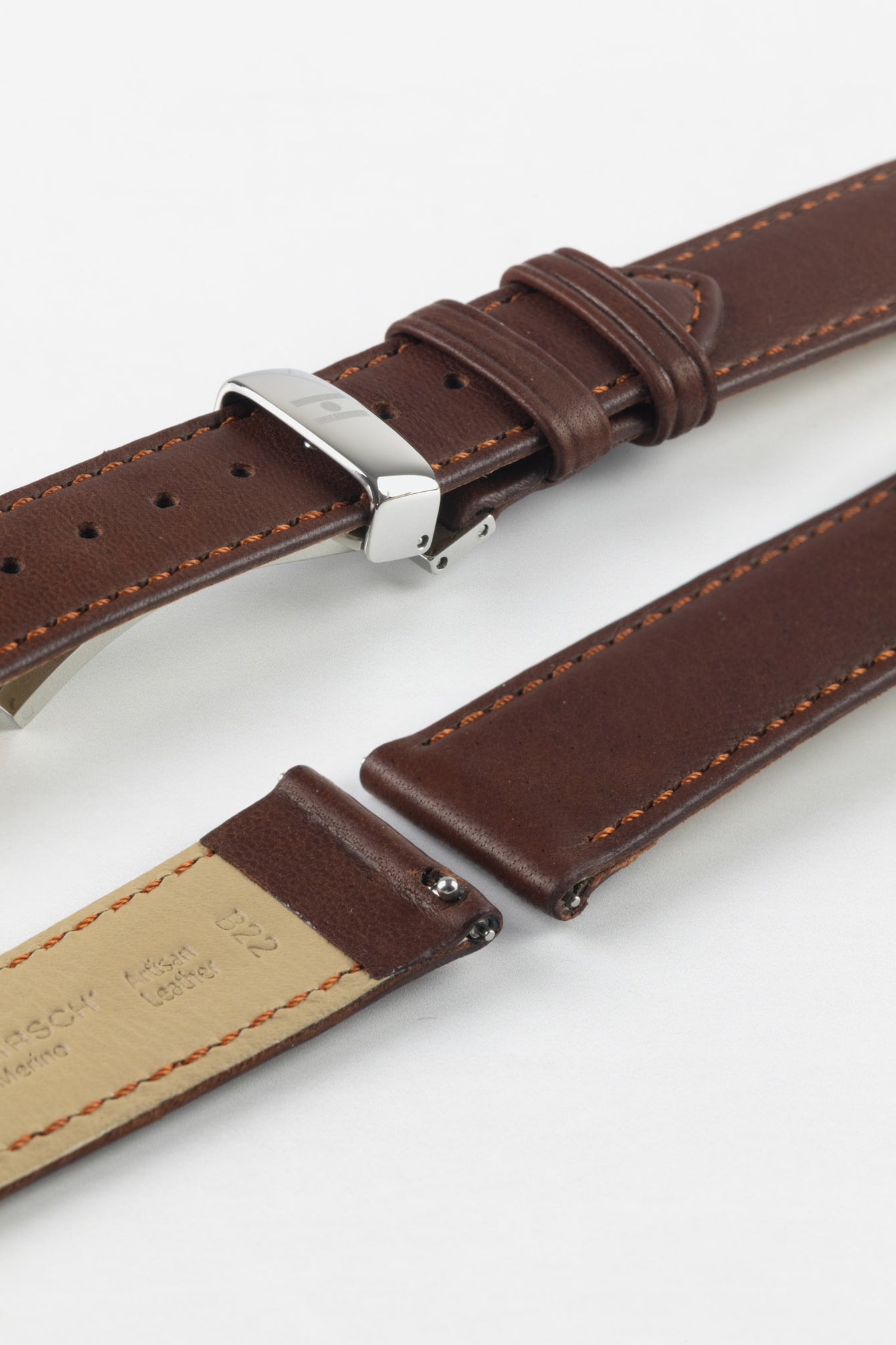 Hirsch MERINO Nappa Leather Watch Strap in GOLD BROWN