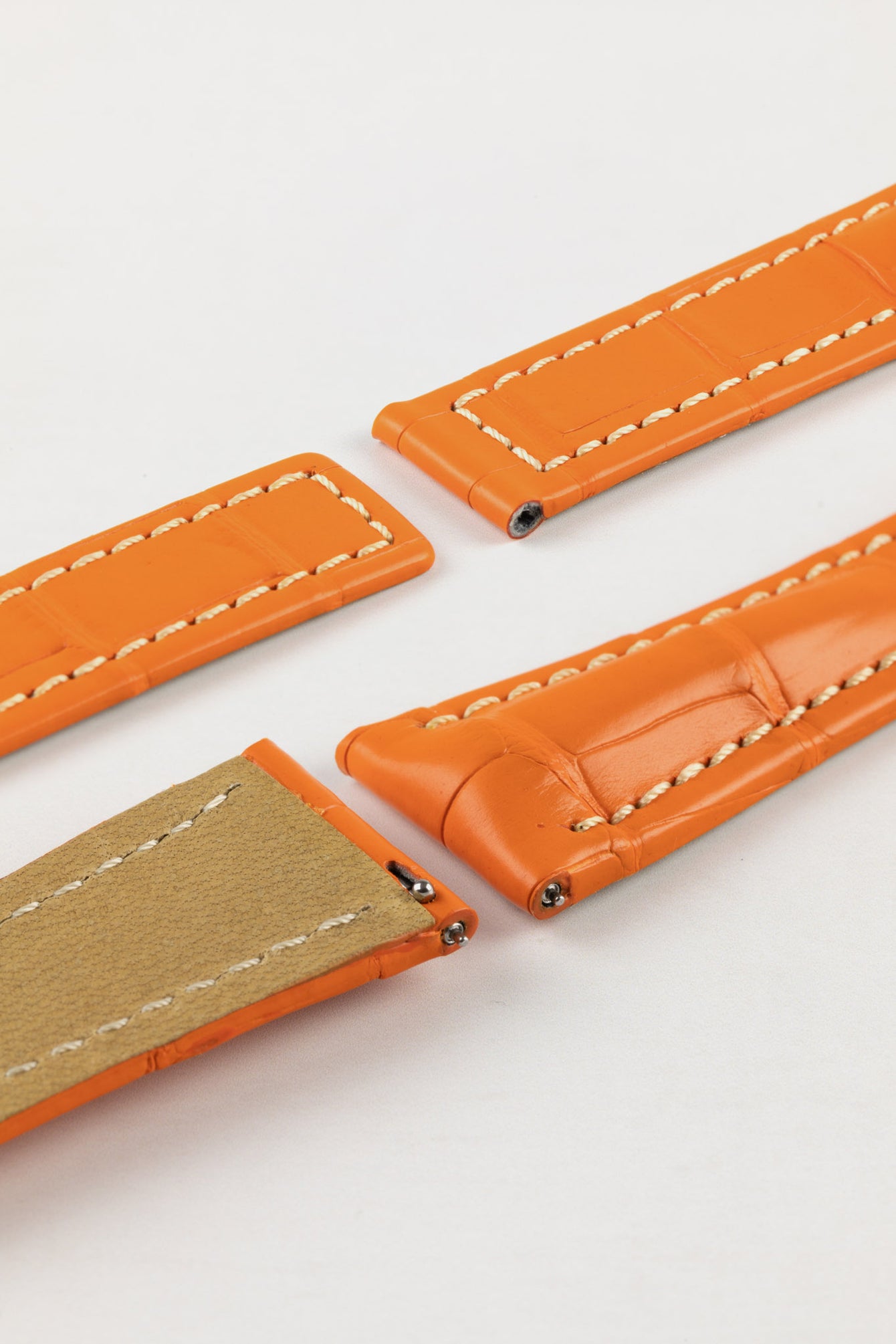 Hirsch NAVIGATOR Alligator Deployment Orange Leather Watch Strap