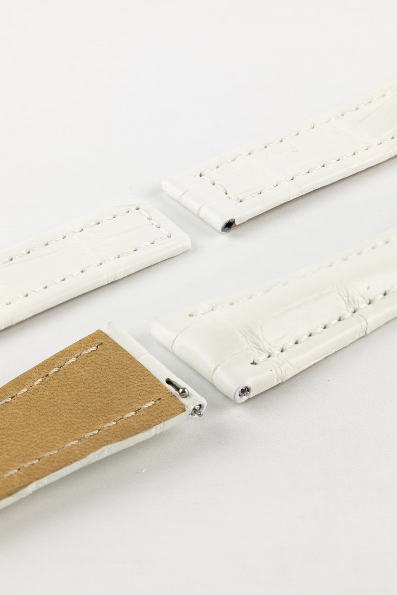 Hirsch NAVIGATOR Alligator Deployment White Leather Watch Strap