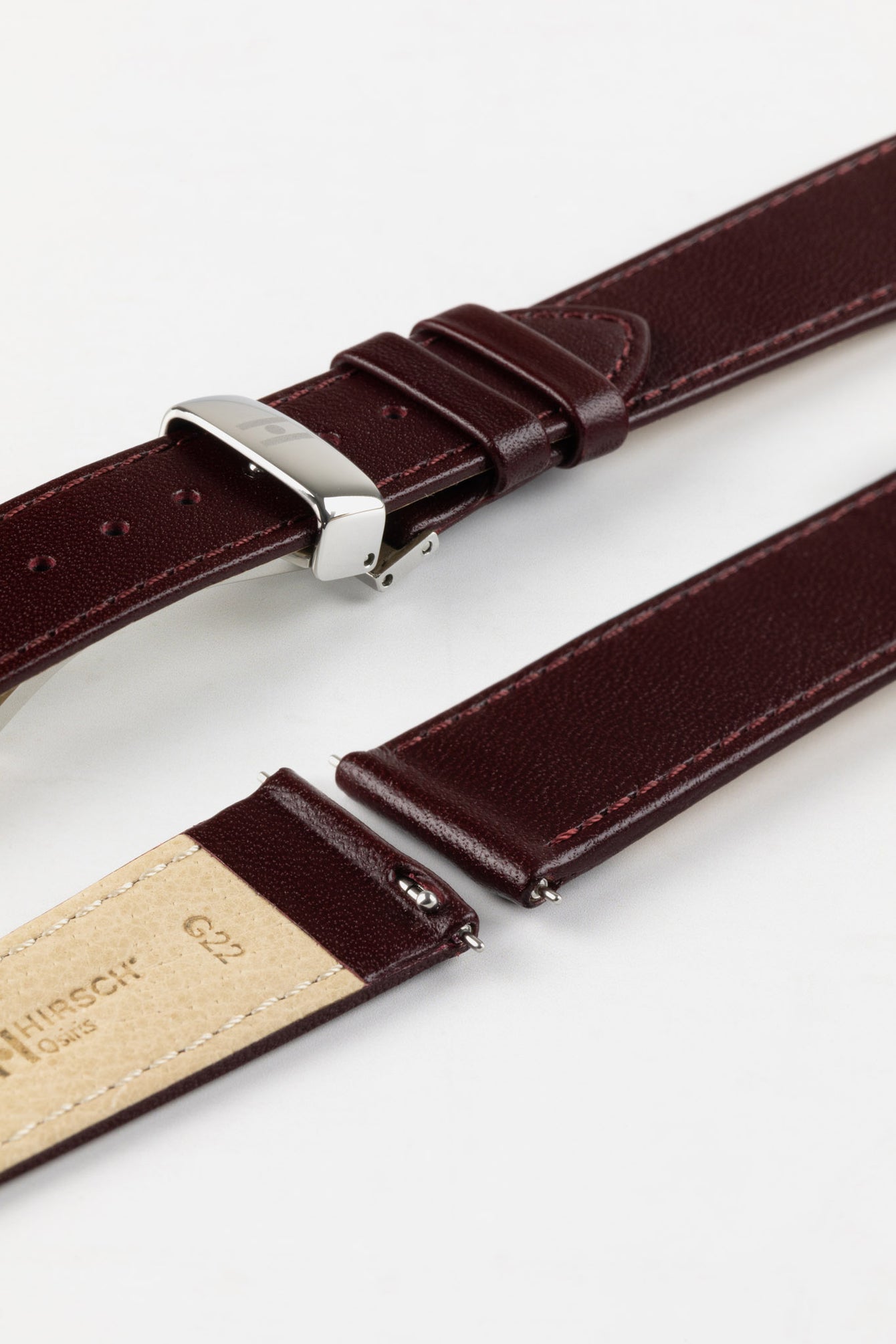 Hirsch OSIRIS Calf Leather Watch Strap in BURGUNDY