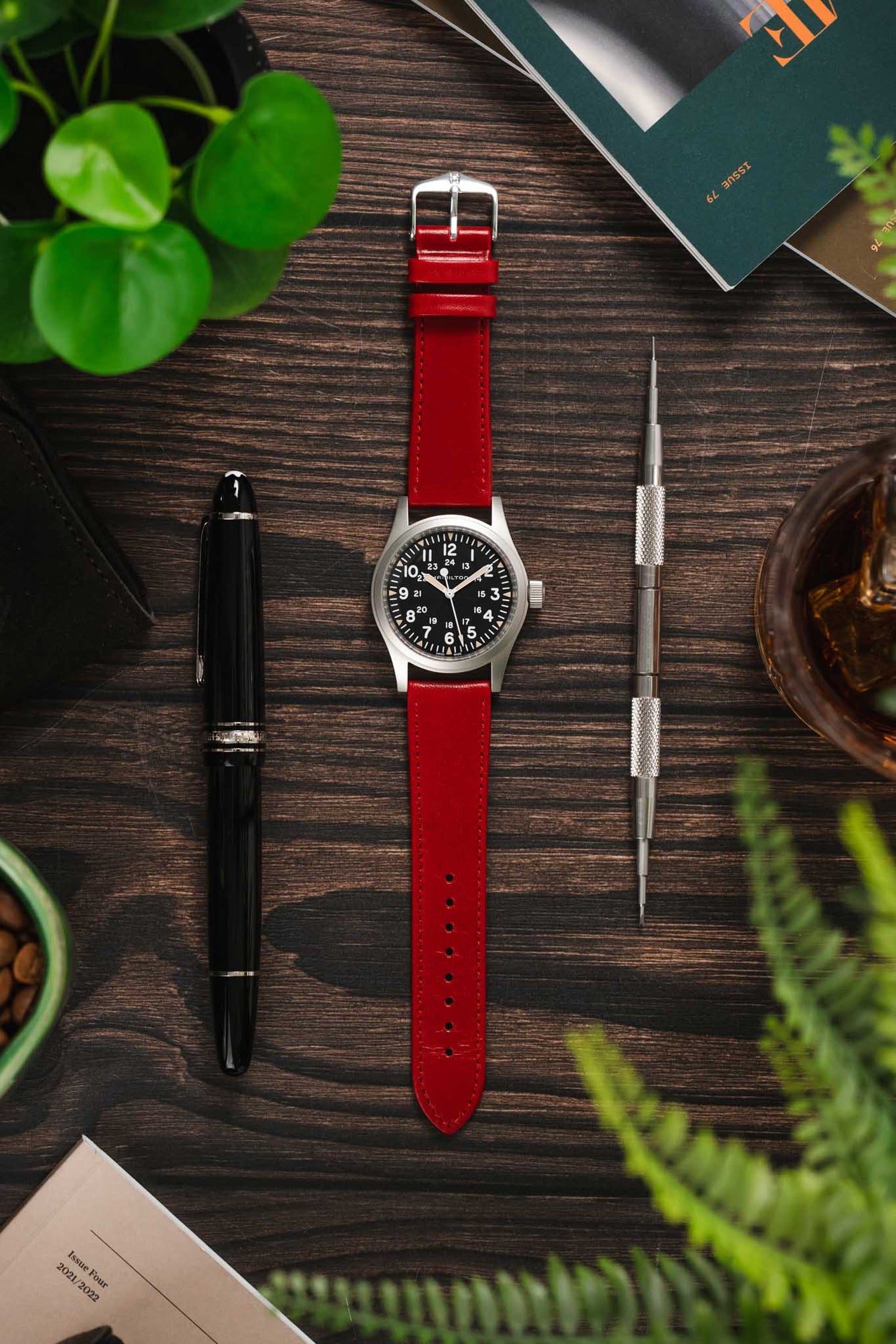 Hirsch OSIRIS Calf Leather Watch Strap in RED