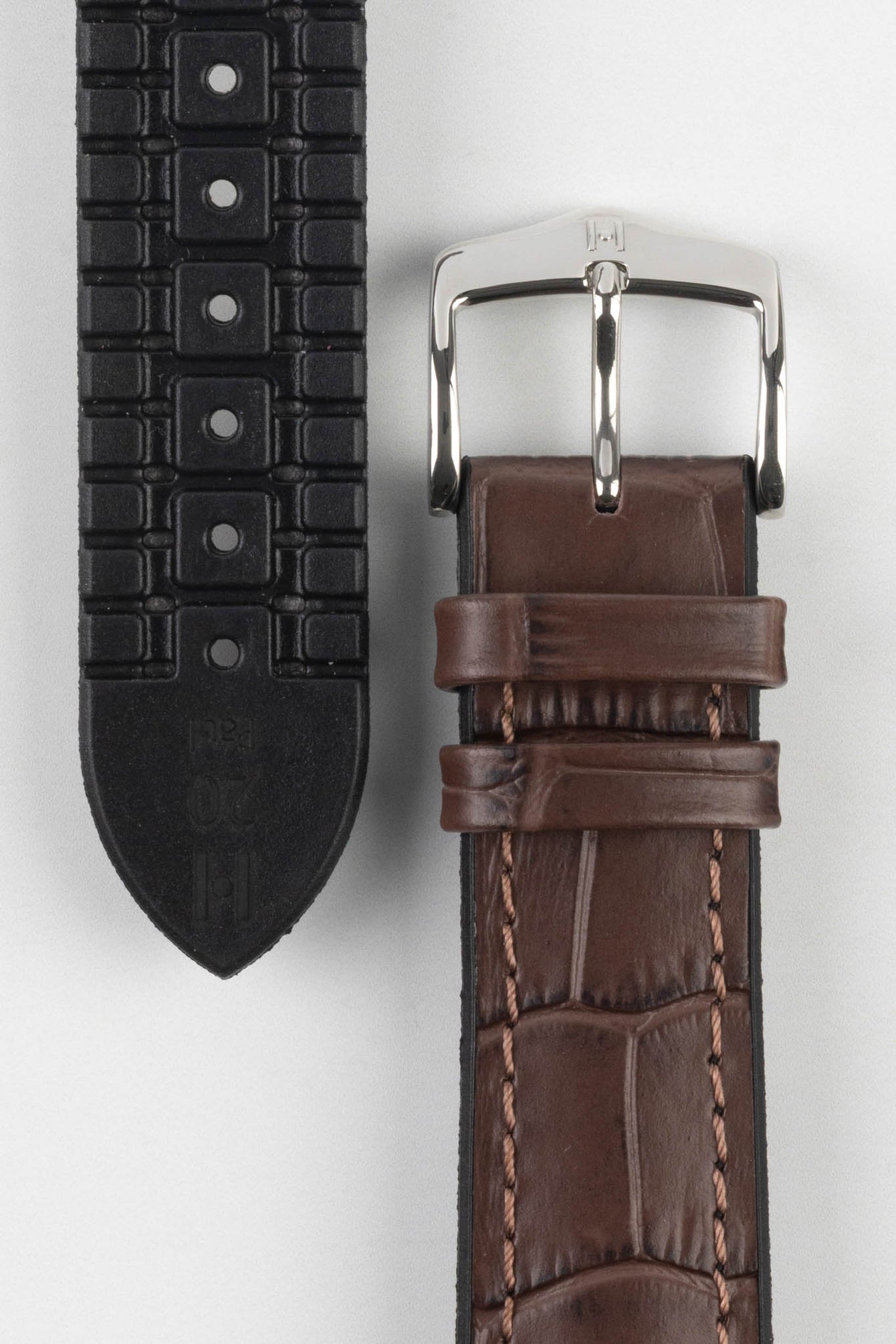 Hirsch PAUL Alligator Embossed Performance Watch Strap in BROWN