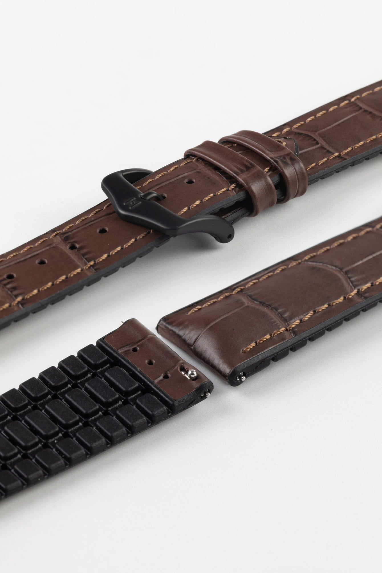 Hirsch PAUL Alligator Embossed Performance Watch Strap in BROWN