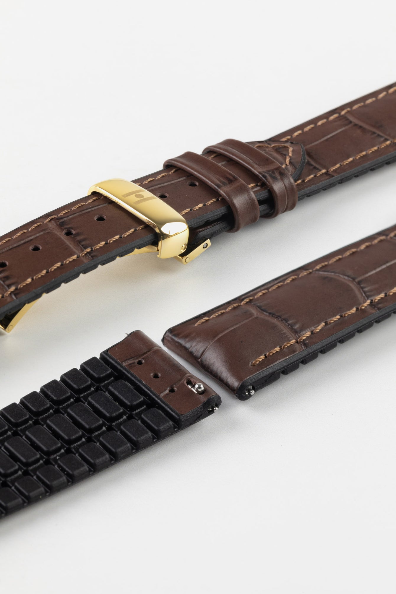 Hirsch PAUL Alligator Embossed Performance Watch Strap in BROWN