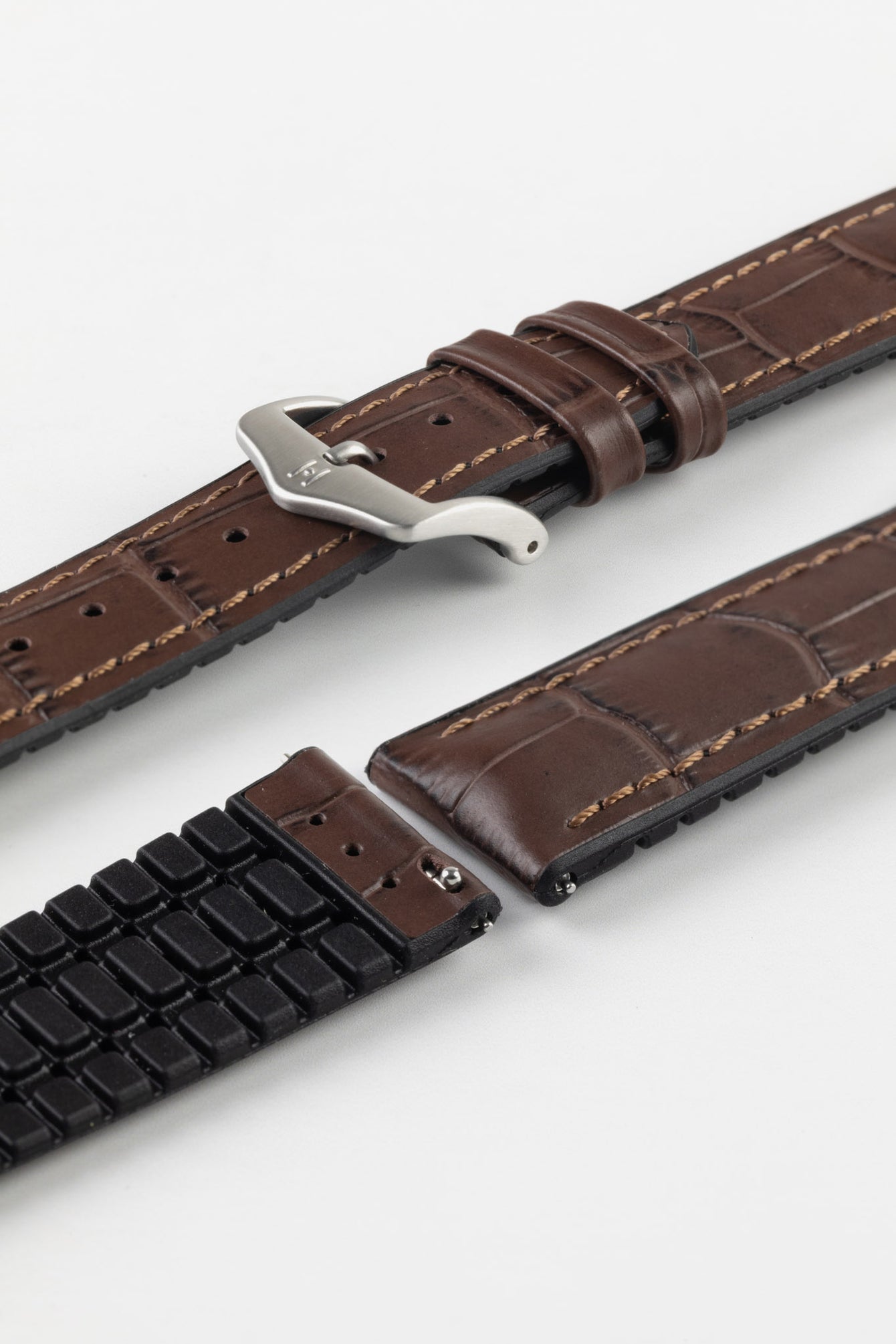 Hirsch PAUL Alligator Embossed Performance Watch Strap in BROWN