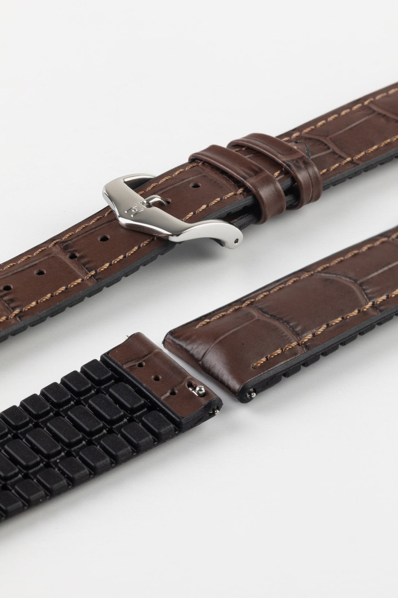 Hirsch PAUL Alligator Embossed Performance Watch Strap in BROWN