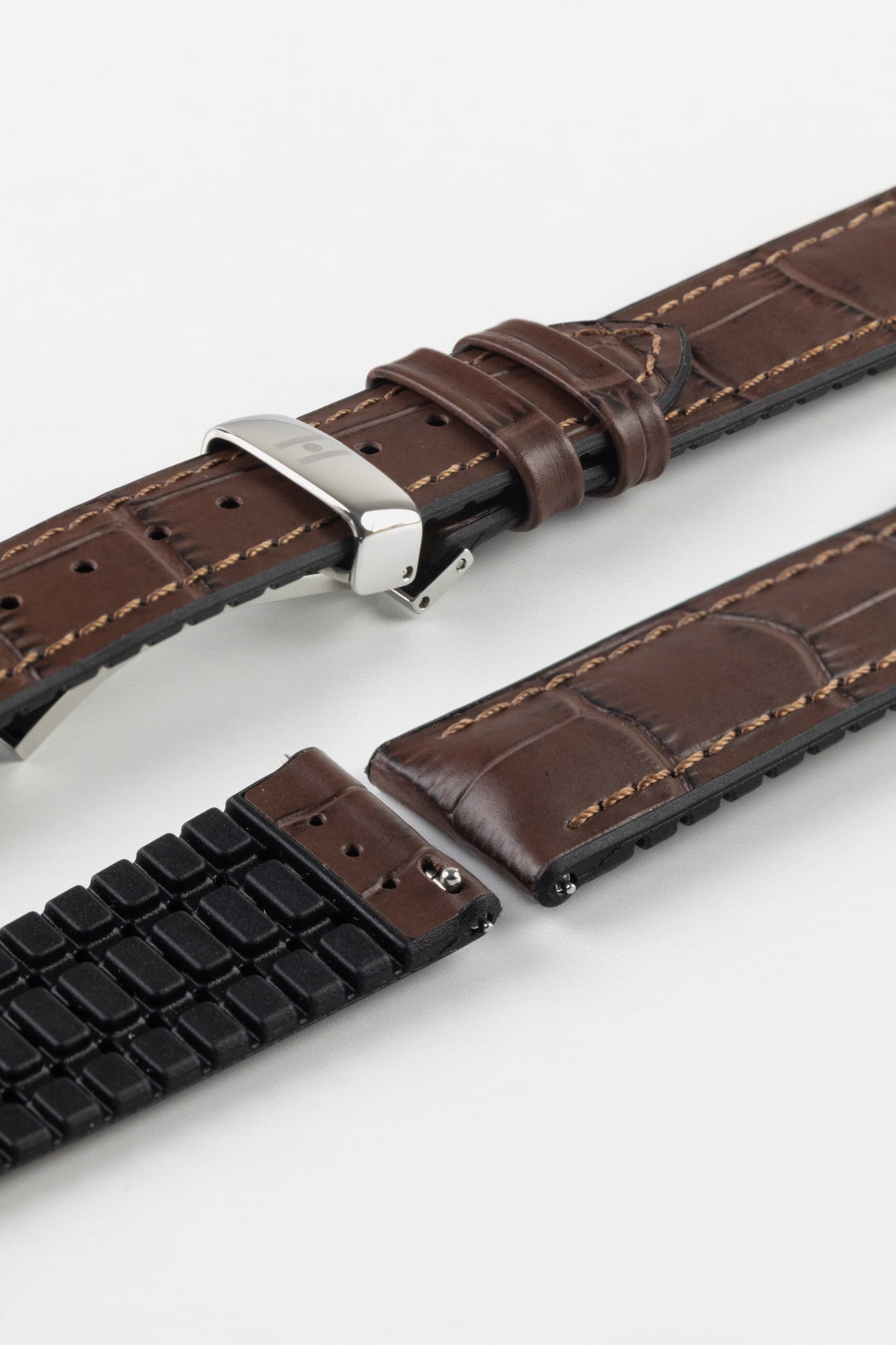 Hirsch PAUL Alligator Embossed Performance Watch Strap in BROWN