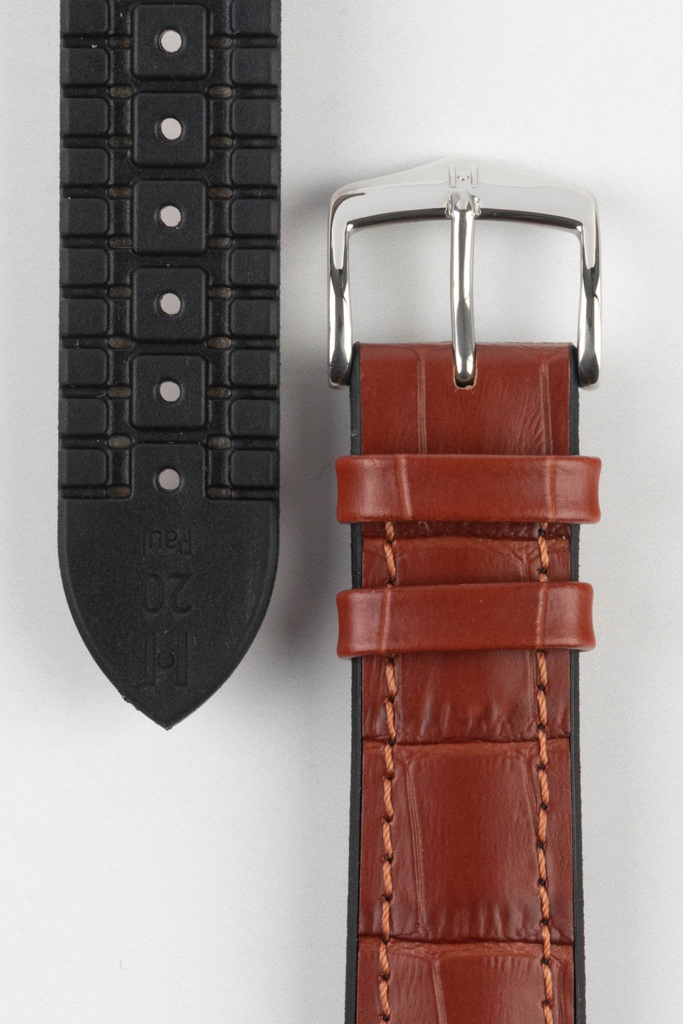 Hirsch PAUL Performance Alligator Embossed Watch Strap in GOLD BROWN