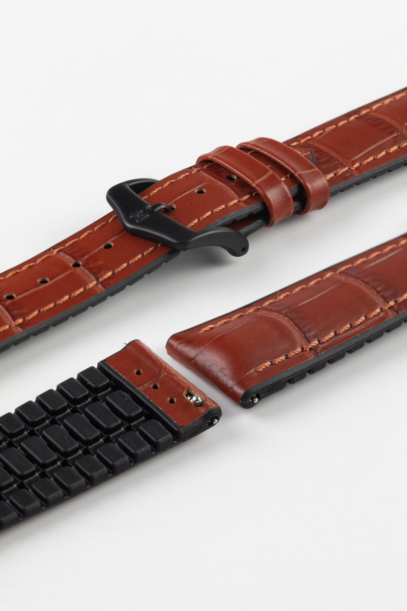 Hirsch PAUL Performance Alligator Embossed Watch Strap in GOLD BROWN