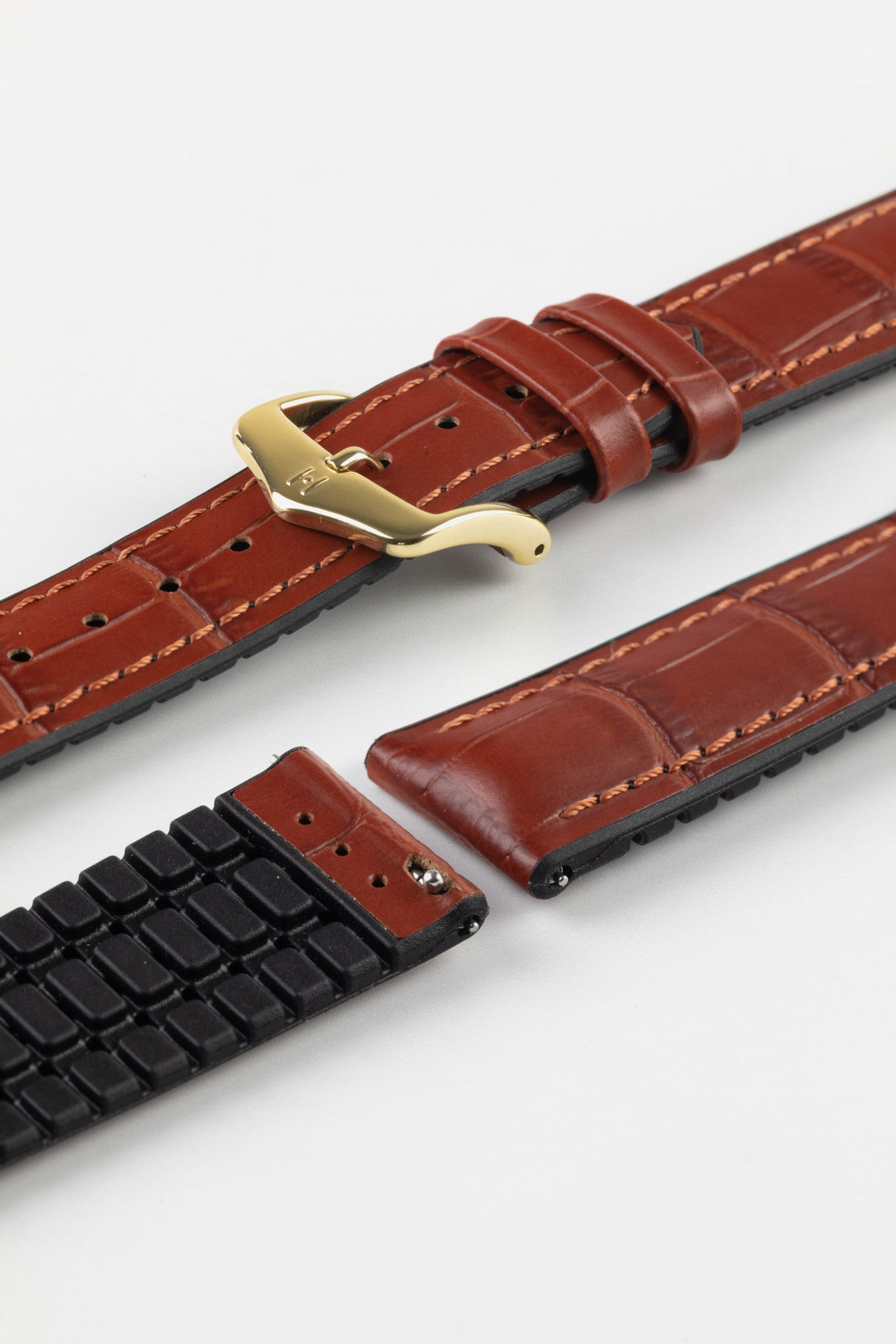 Hirsch PAUL Performance Alligator Embossed Watch Strap in GOLD BROWN