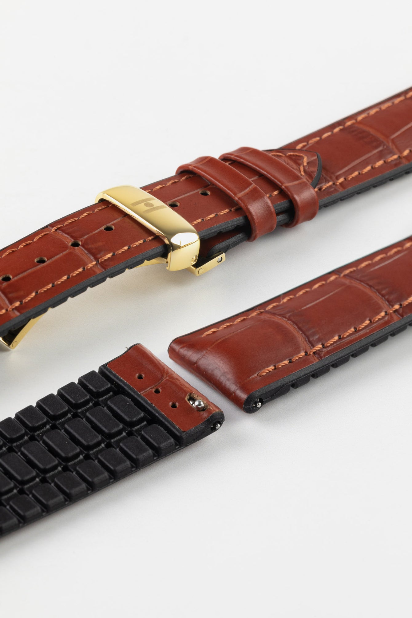 Hirsch PAUL Performance Alligator Embossed Watch Strap in GOLD BROWN