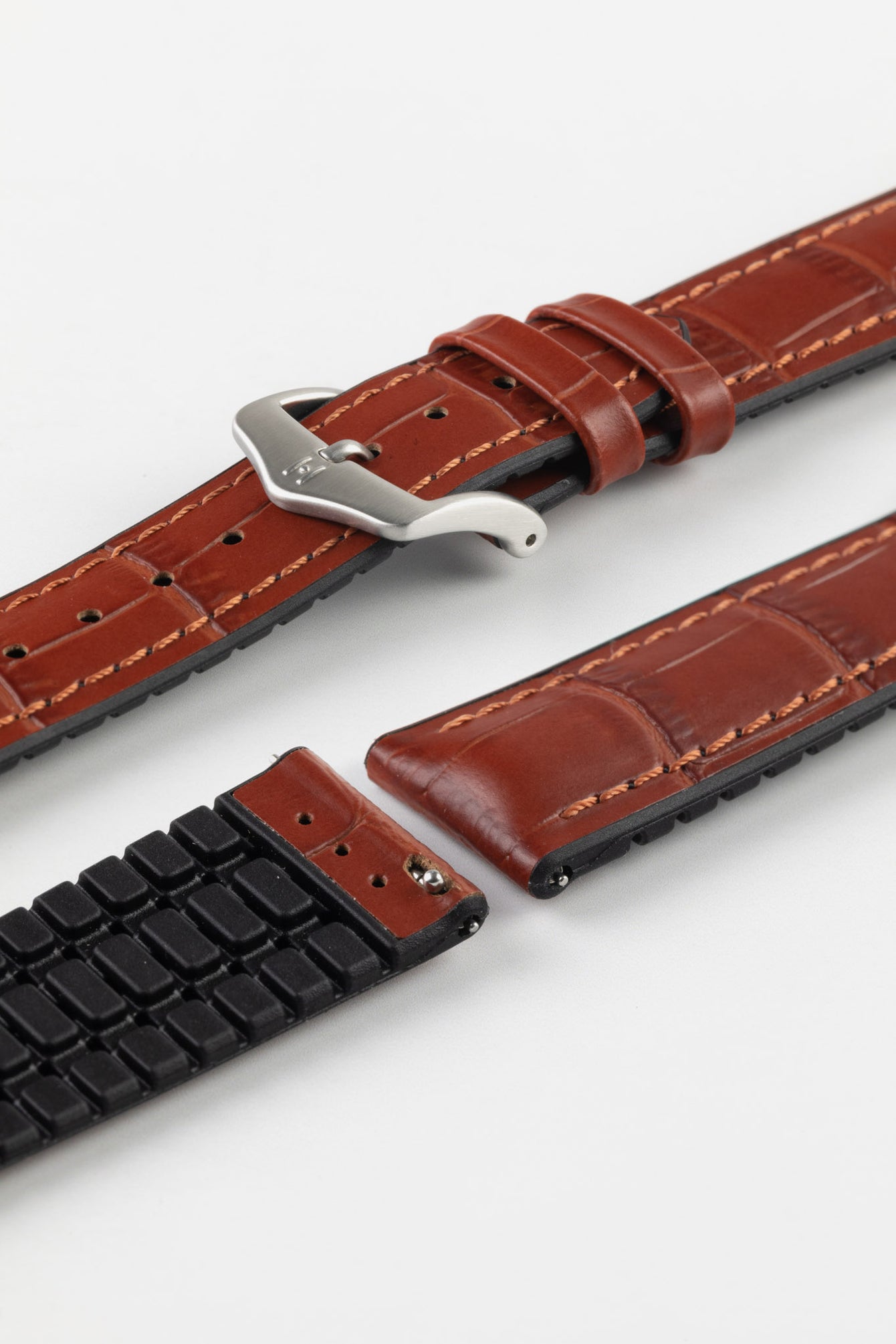 Hirsch PAUL Performance Alligator Embossed Watch Strap in GOLD BROWN