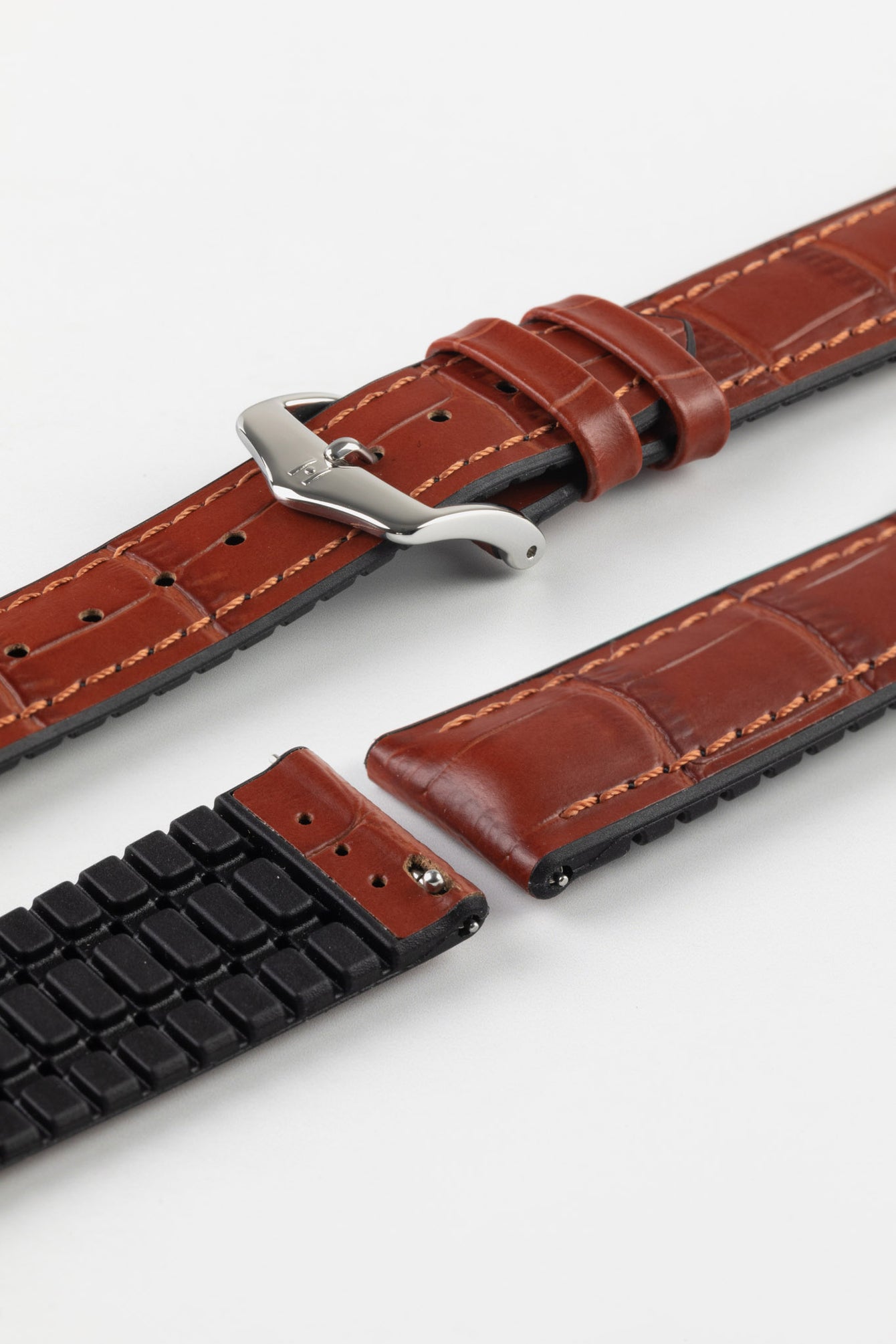 Hirsch PAUL Performance Alligator Embossed Watch Strap in GOLD BROWN