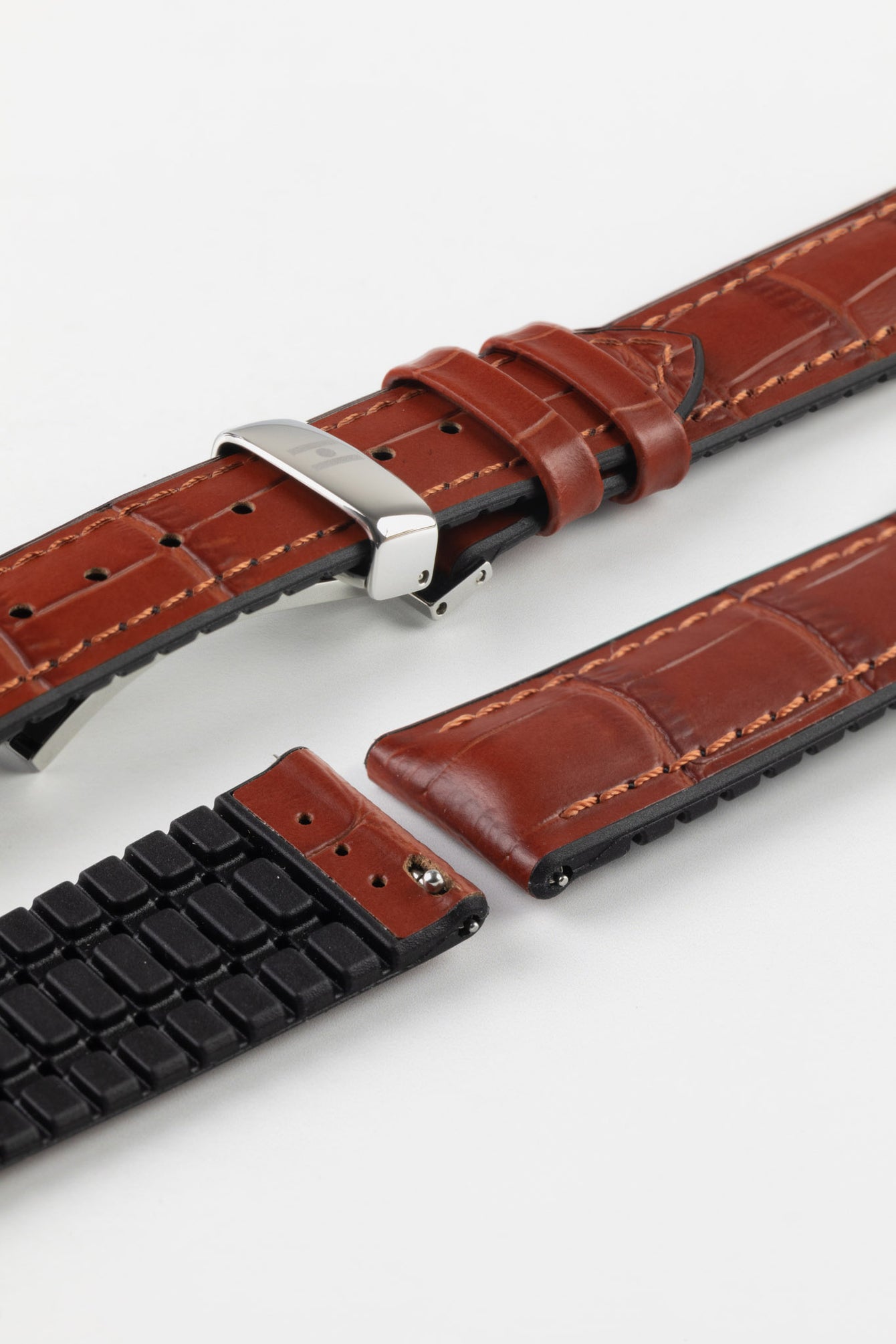 Hirsch PAUL Performance Alligator Embossed Watch Strap in GOLD BROWN