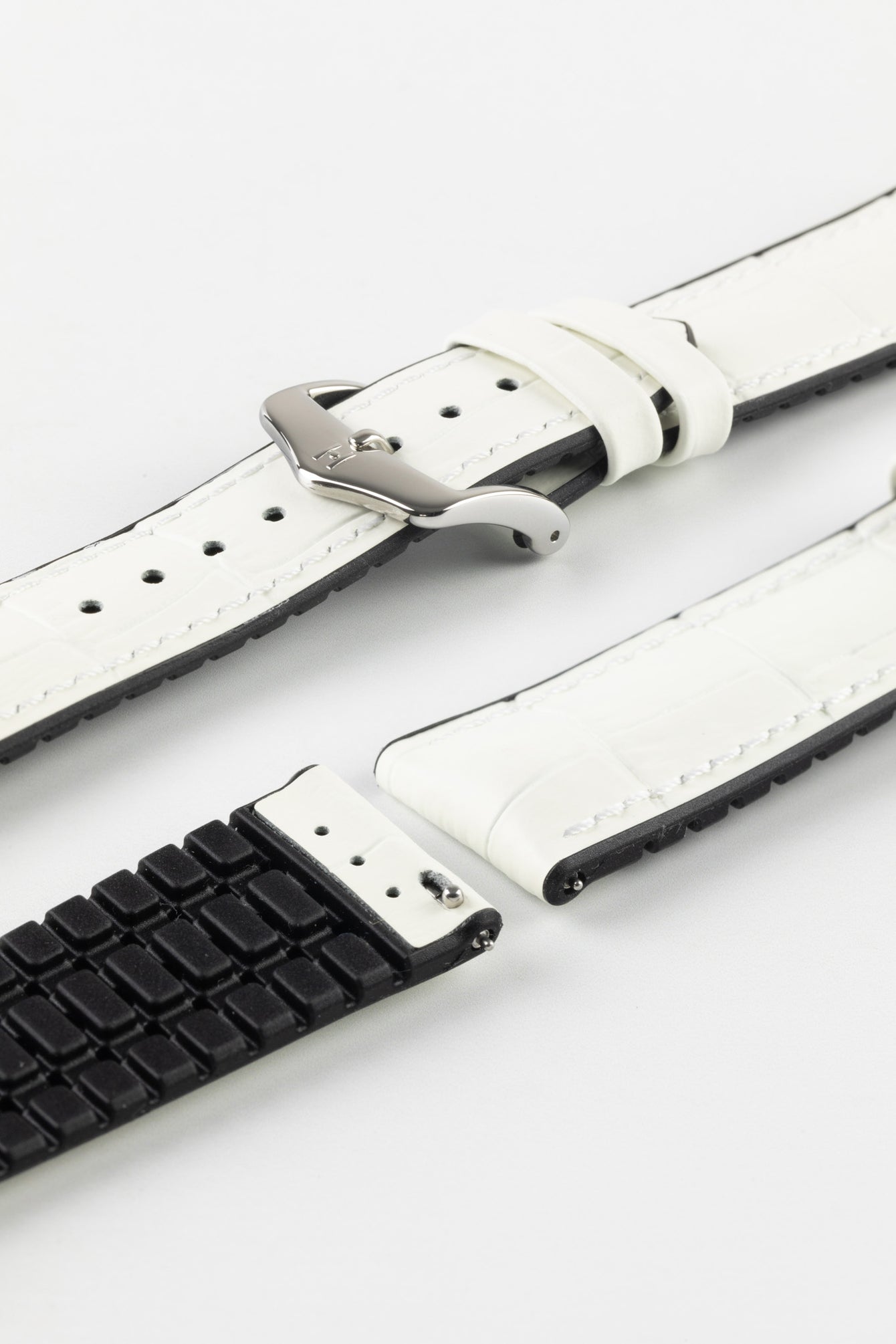 Hirsch PAUL Alligator Embossed Performance Watch Strap in WHITE