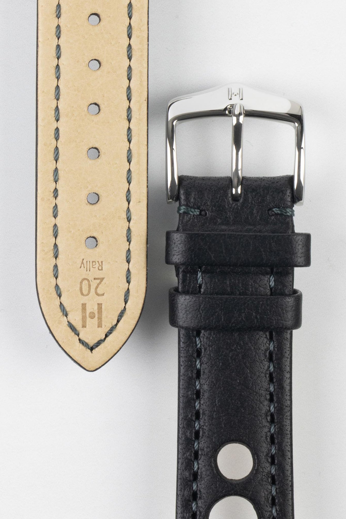 Hirsch RALLY Natural Leather Racing Watch Strap in BLACK