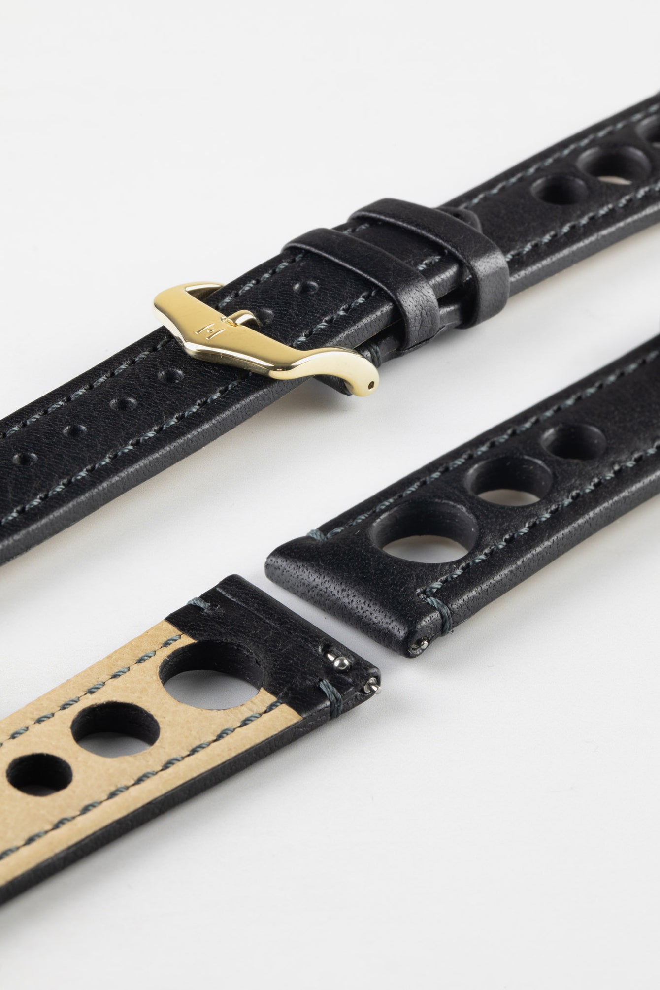 Hirsch RALLY Natural Leather Racing Watch Strap in BLACK