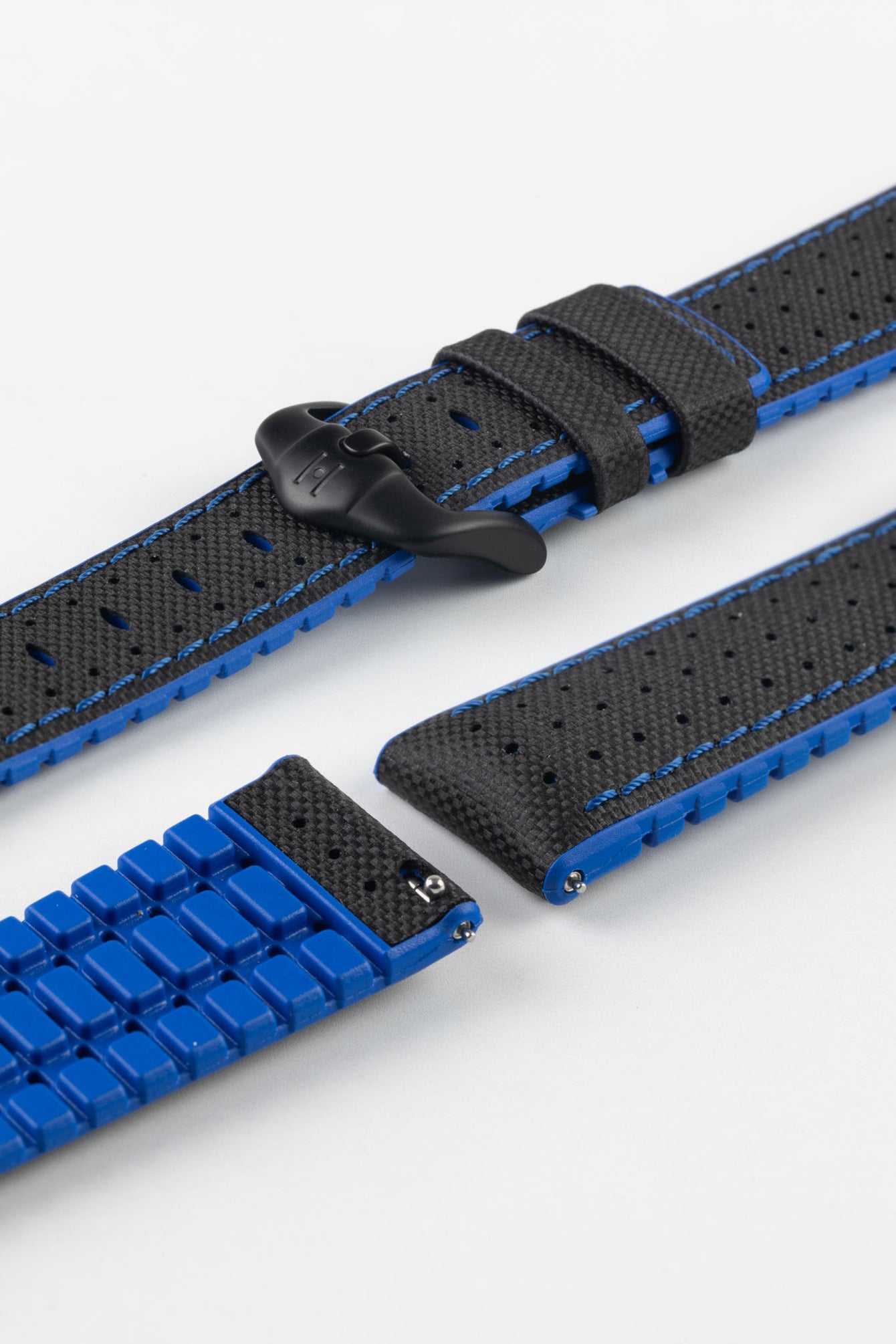 Hirsch ROBBY Sailcloth Effect Performance Watch Strap in Black / Blue